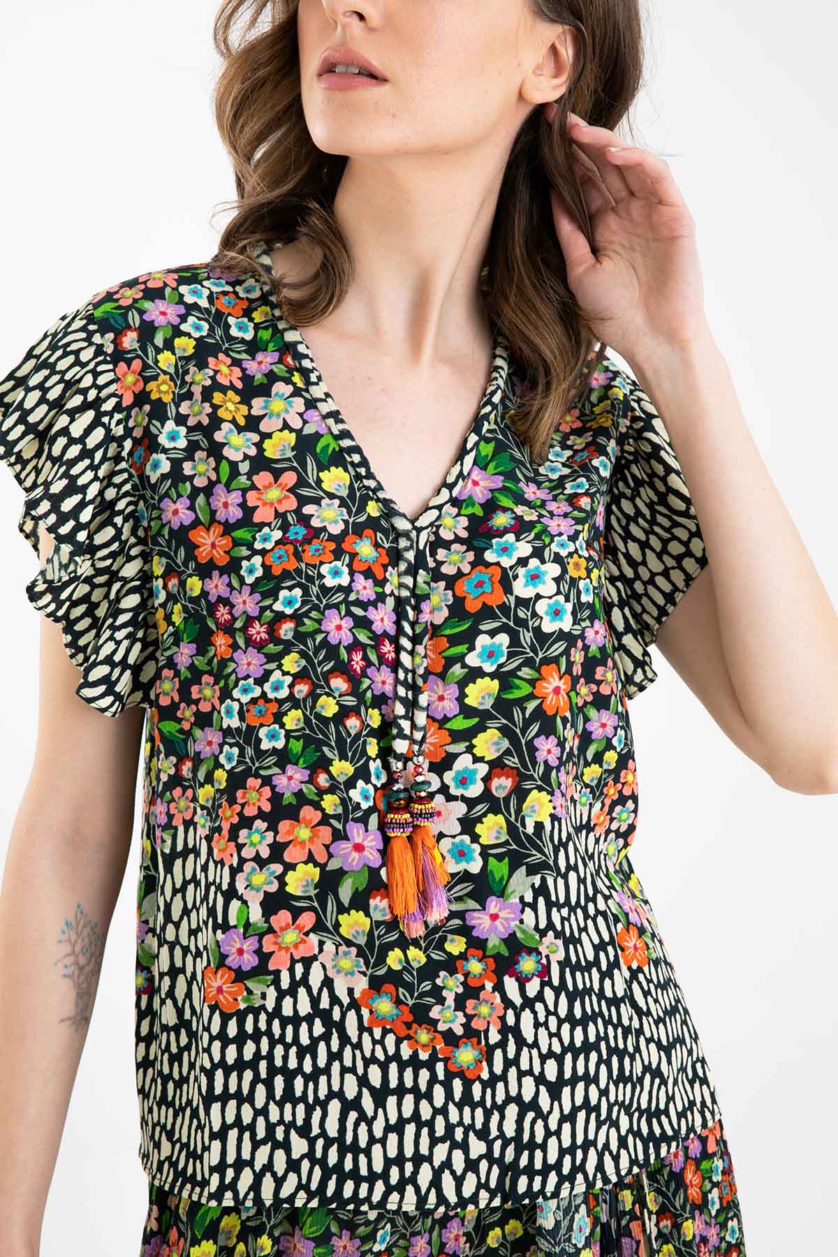 Rene Derhy V Yaka Fırfırlı Bluz-Libas Trendy Fashion Store