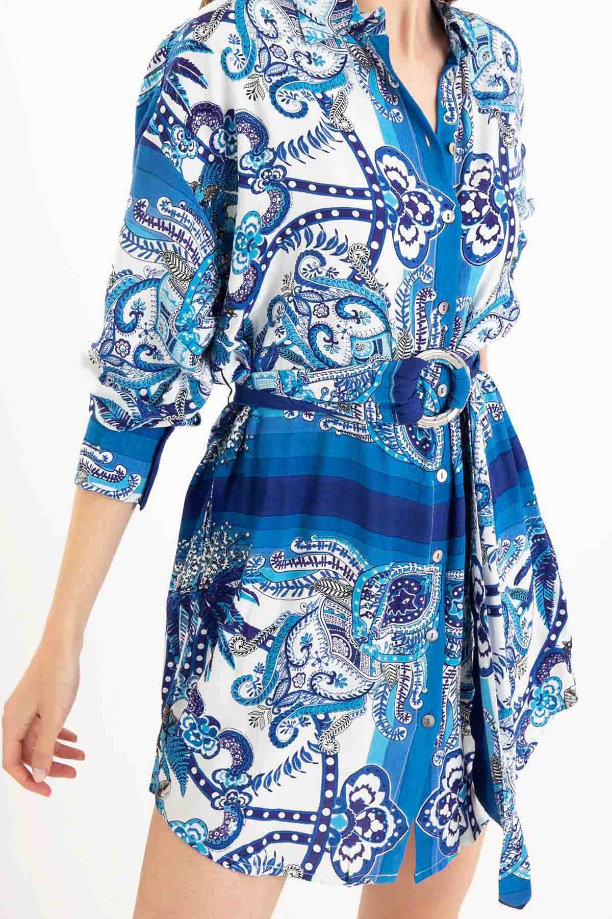 Rene Derhy Belden Kemerli Mini Elbise-Libas Trendy Fashion Store