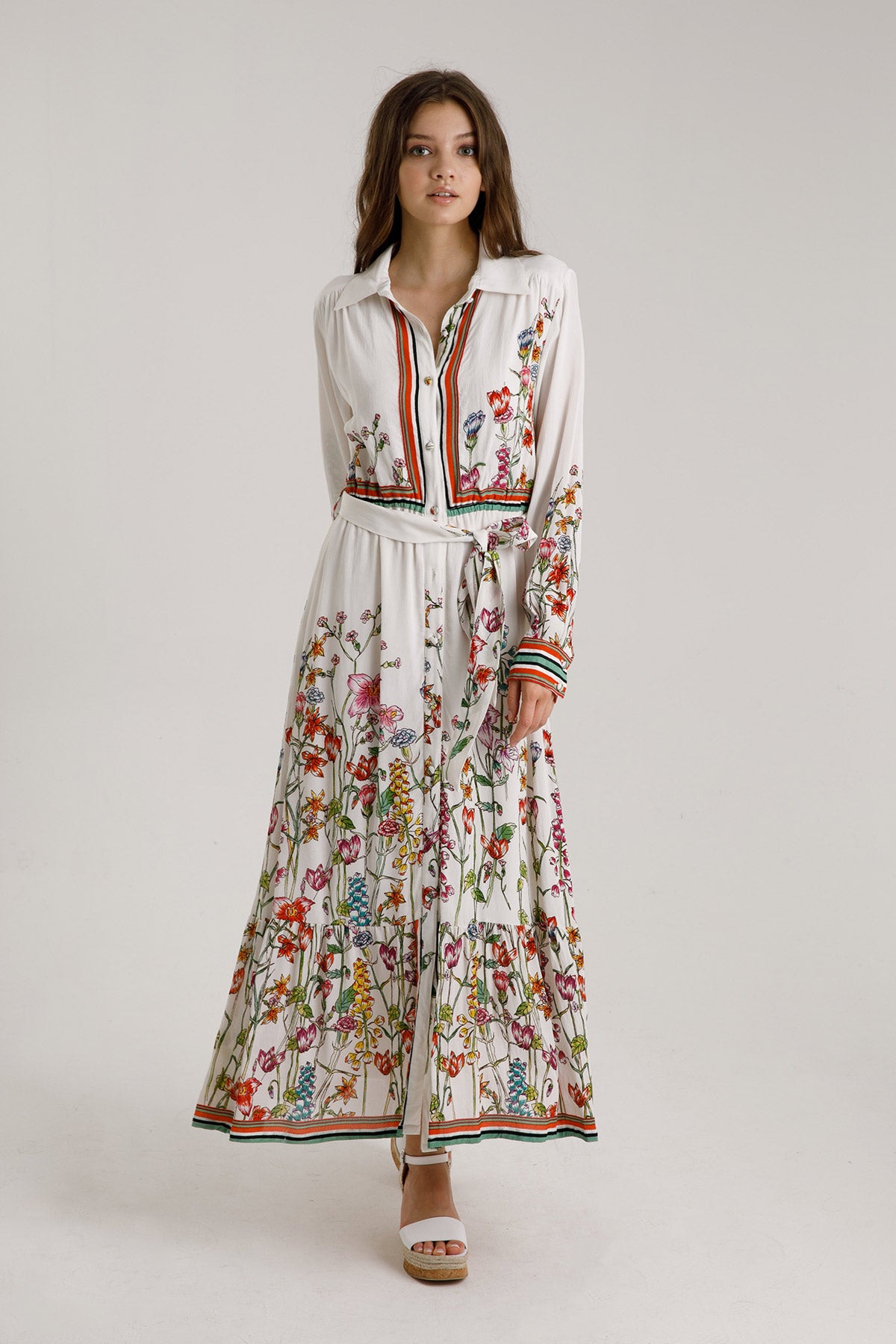 Rene Derhy Klasik Yaka Belden Bağlamalı Maxi Elbise-Libas Trendy Fashion Store