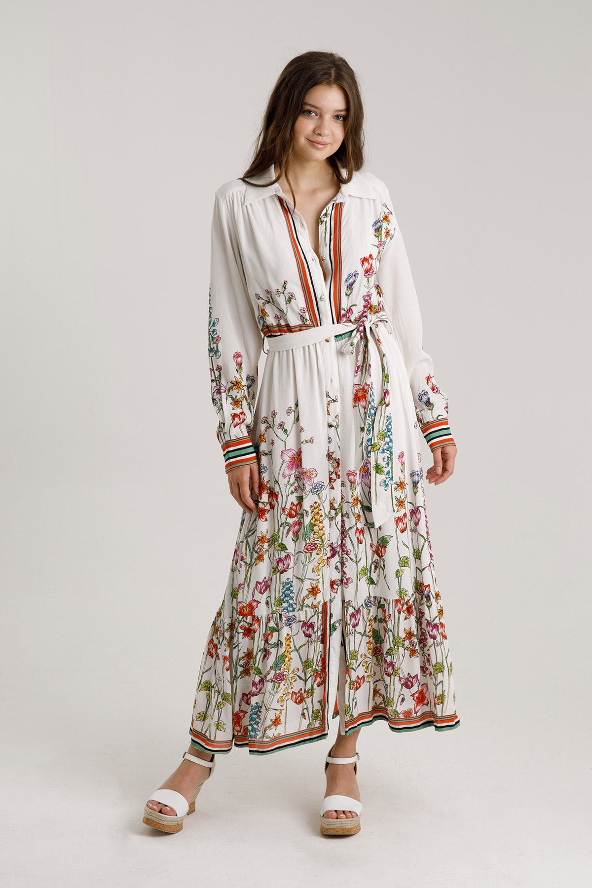 Rene Derhy Klasik Yaka Belden Bağlamalı Maxi Elbise-Libas Trendy Fashion Store