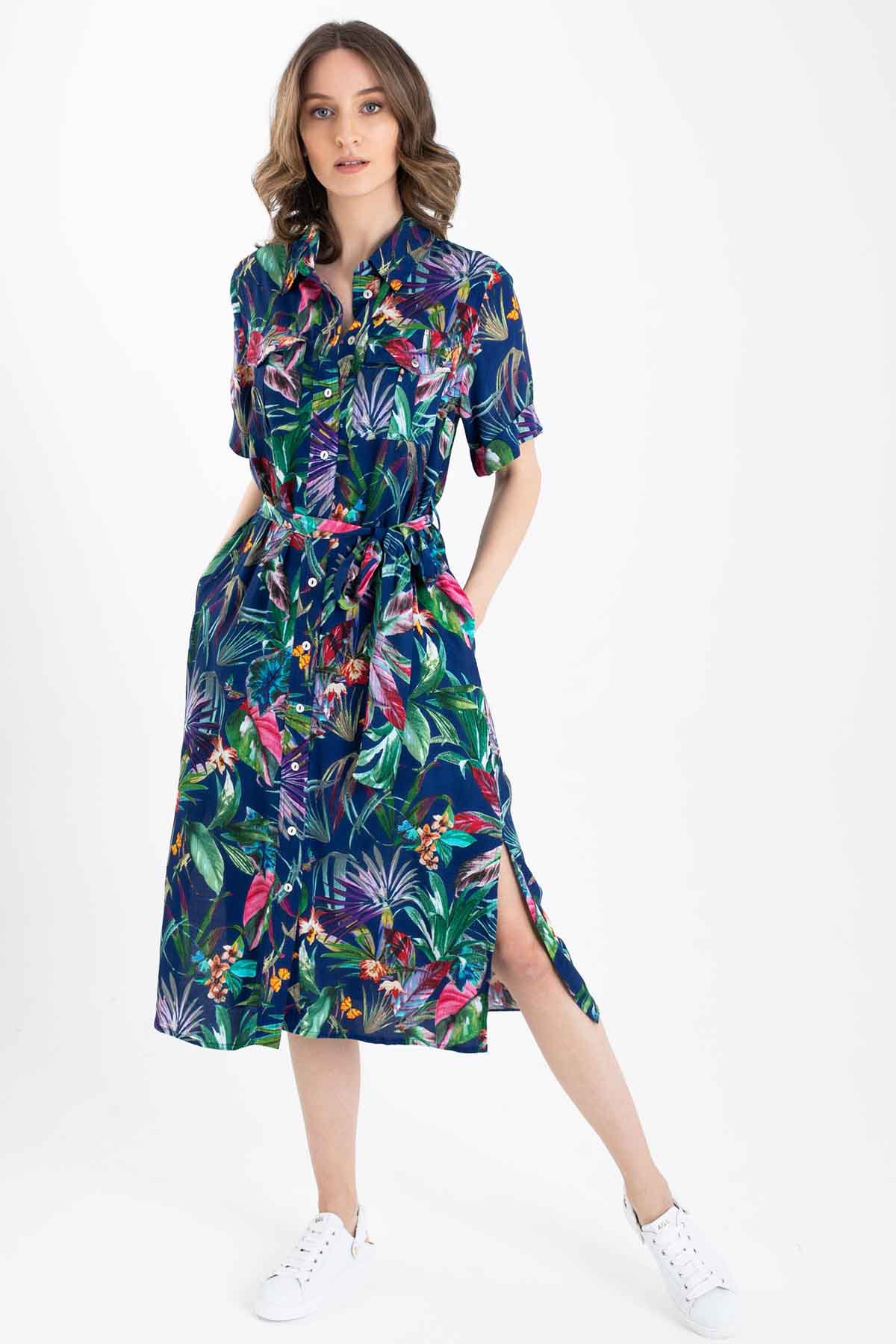 Rene Derhy Floral Desenli Midi Elbise-Libas Trendy Fashion Store