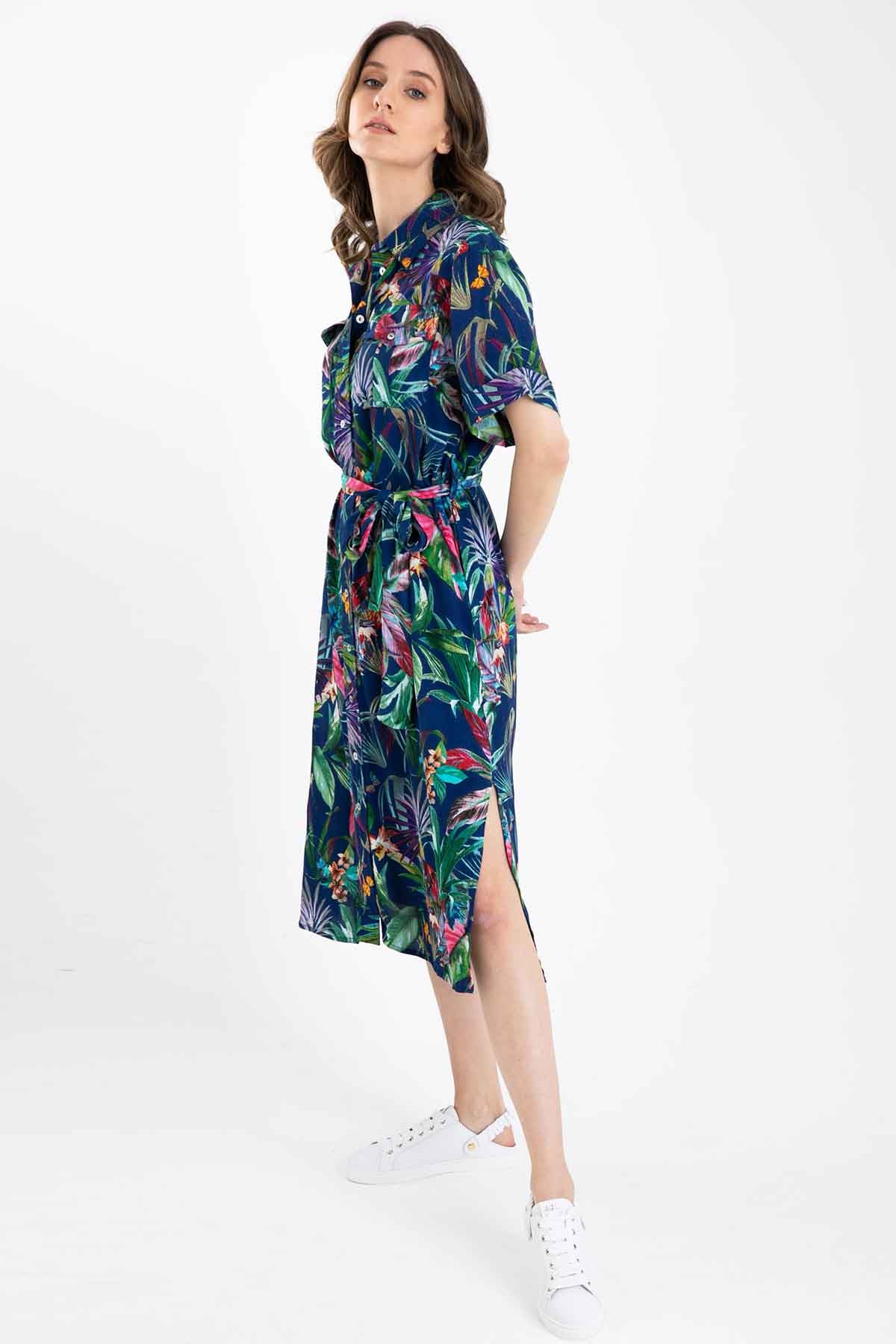 Rene Derhy Floral Desenli Midi Elbise-Libas Trendy Fashion Store