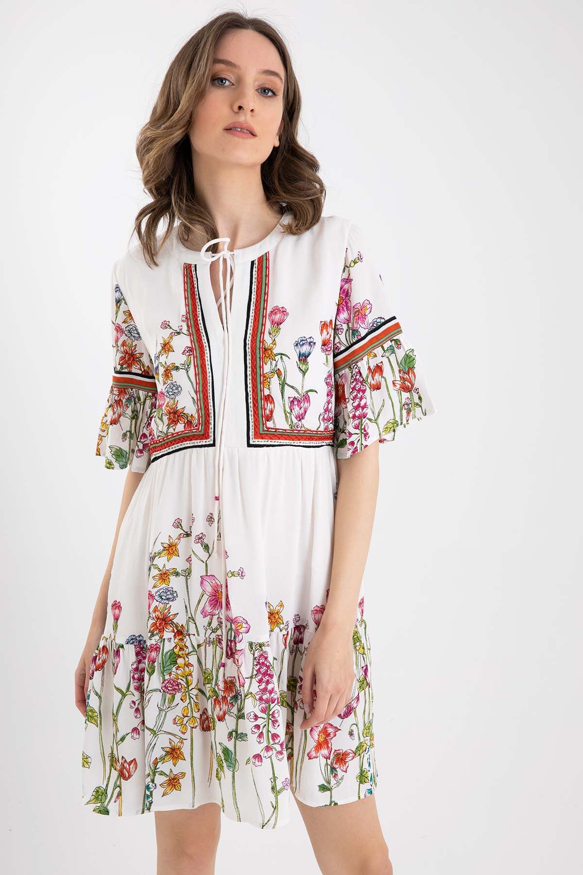 Rene Derhy Çiçek Desenli Diz Üstü Elbise-Libas Trendy Fashion Store