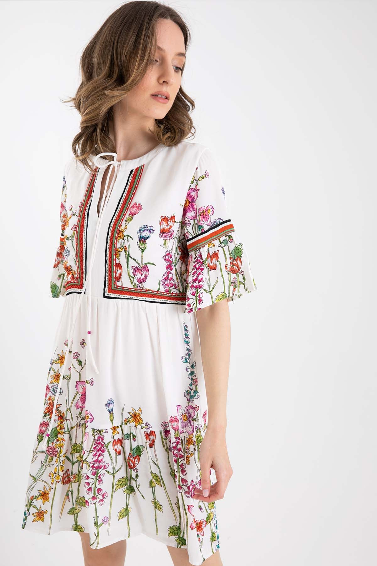 Rene Derhy Çiçek Desenli Diz Üstü Elbise-Libas Trendy Fashion Store