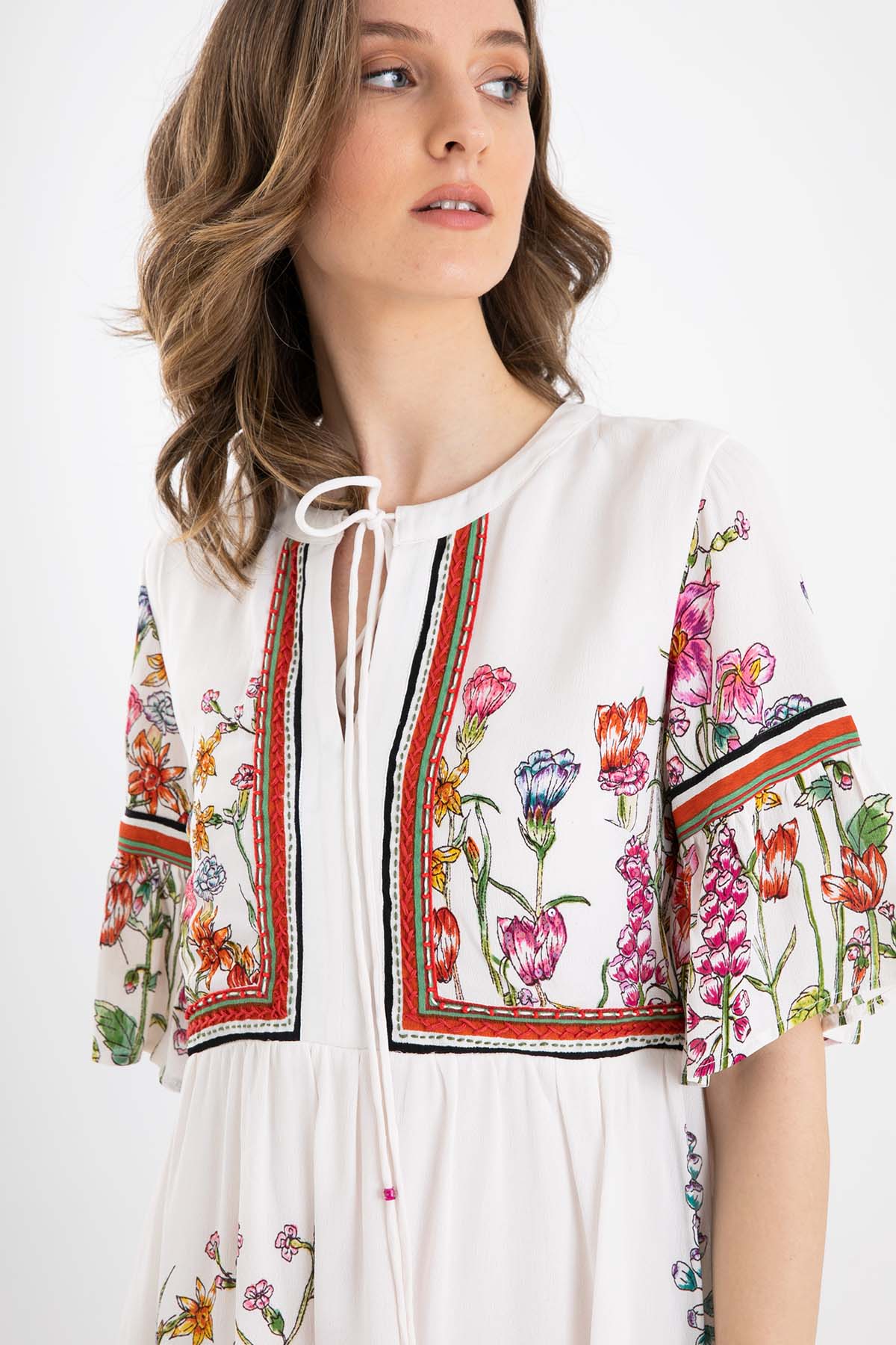 Rene Derhy Çiçek Desenli Diz Üstü Elbise-Libas Trendy Fashion Store