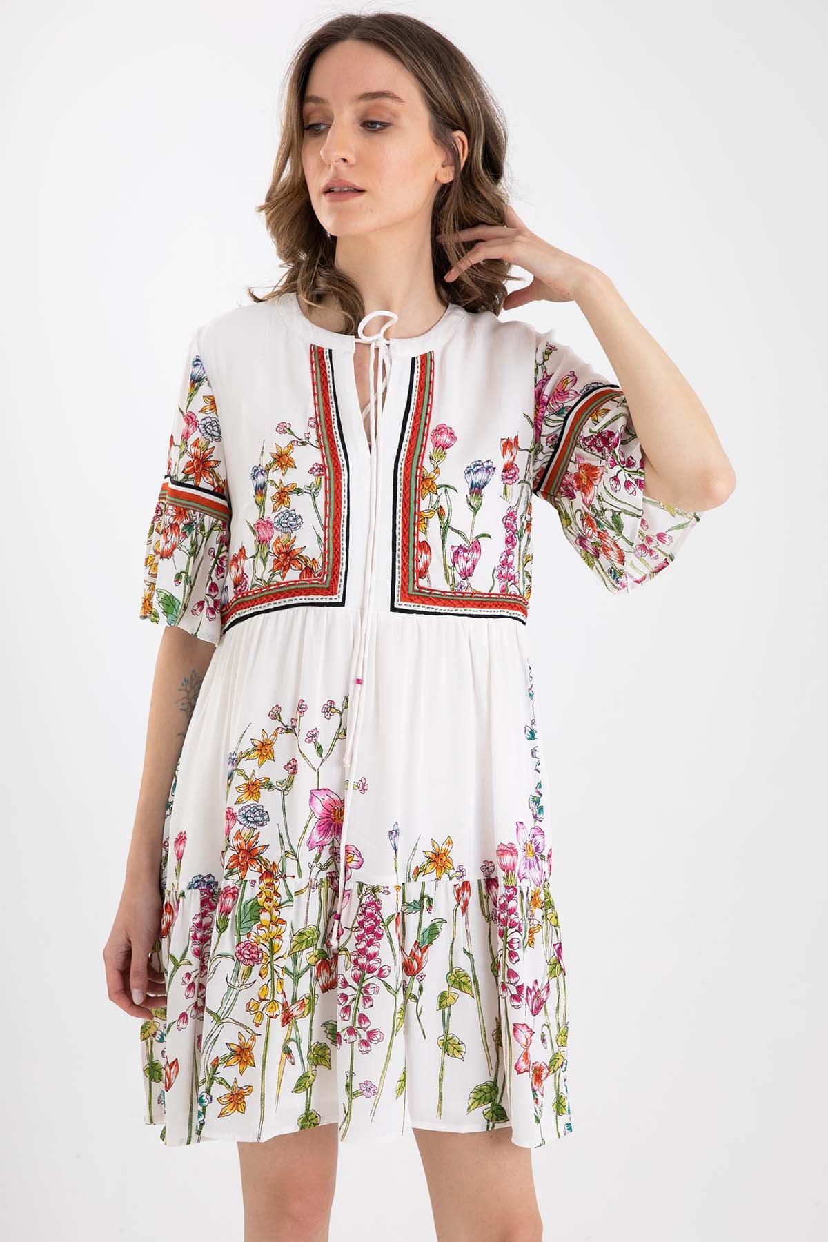 Rene Derhy Çiçek Desenli Diz Üstü Elbise-Libas Trendy Fashion Store