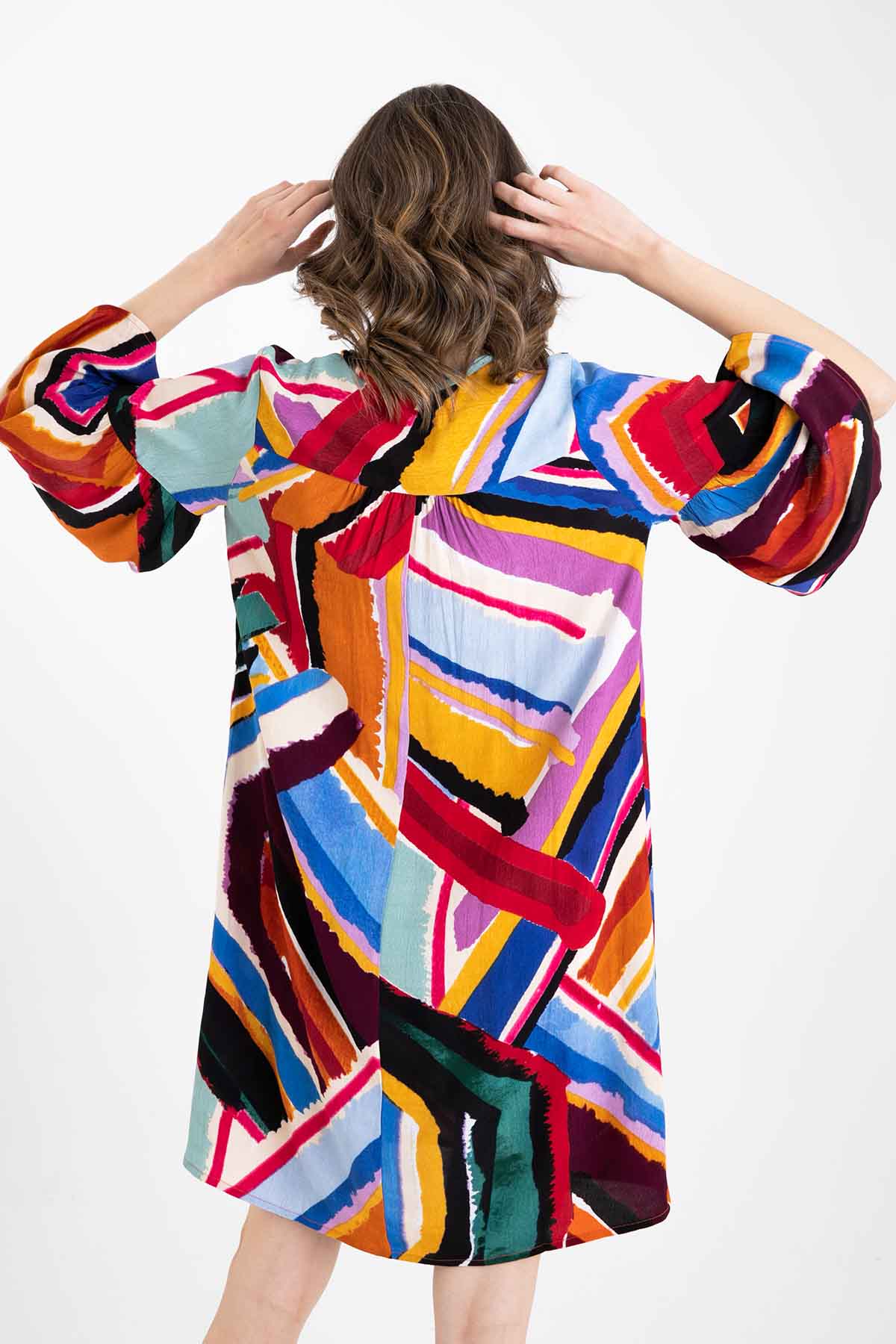 Rene Derhy V Yaka Desenli Elbise-Libas Trendy Fashion Store