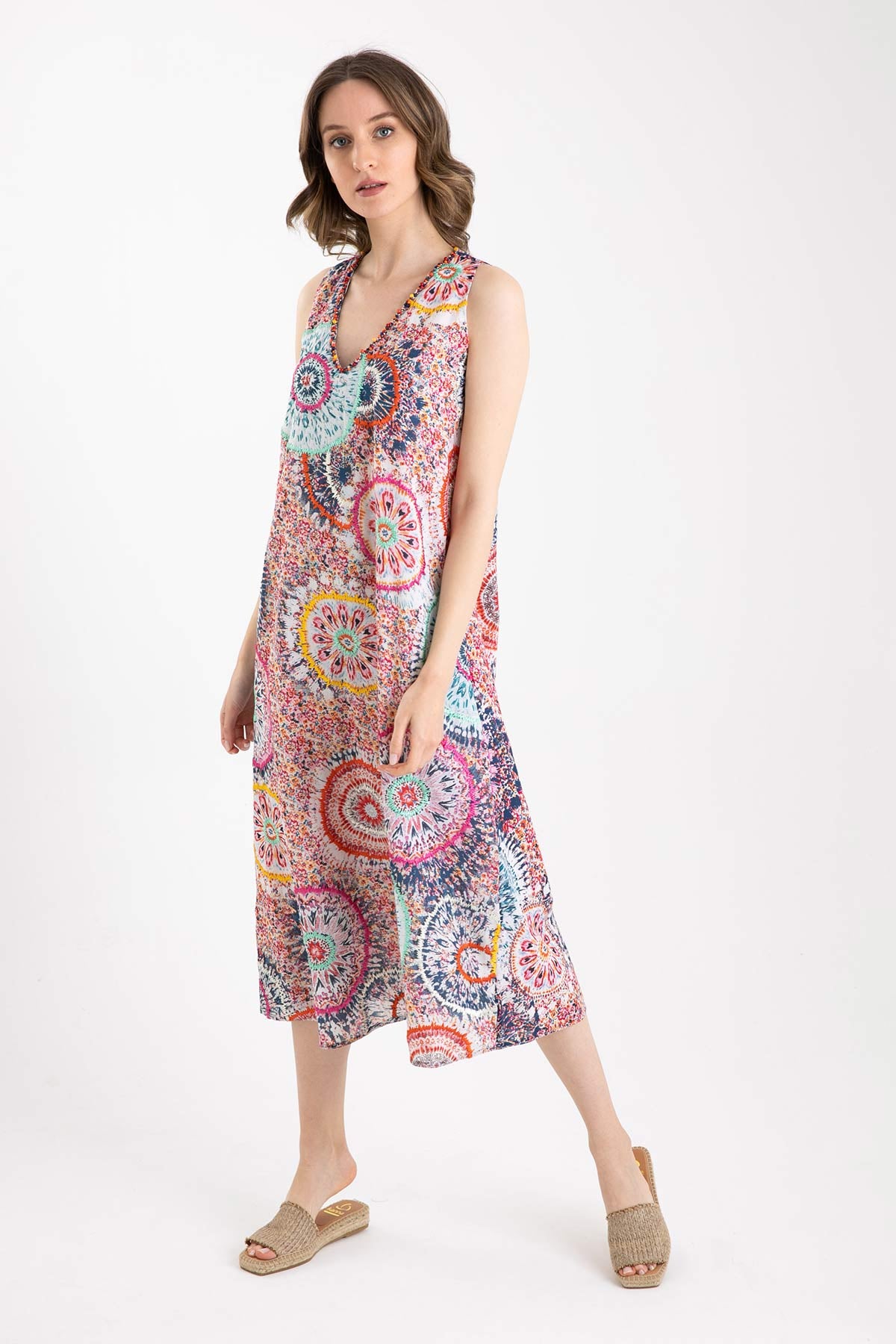 Rene Derhy V Yaka Kolsuz Elbise-Libas Trendy Fashion Store