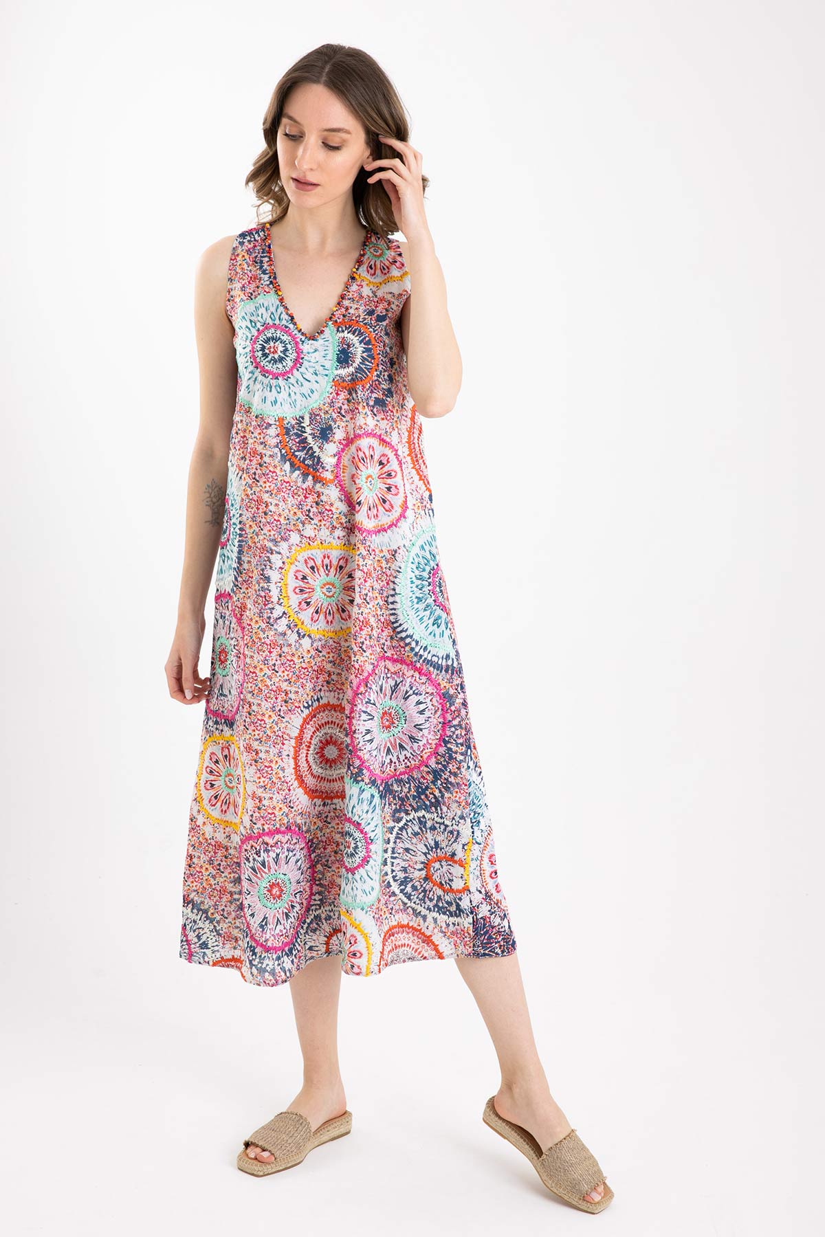 Rene Derhy V Yaka Kolsuz Elbise-Libas Trendy Fashion Store