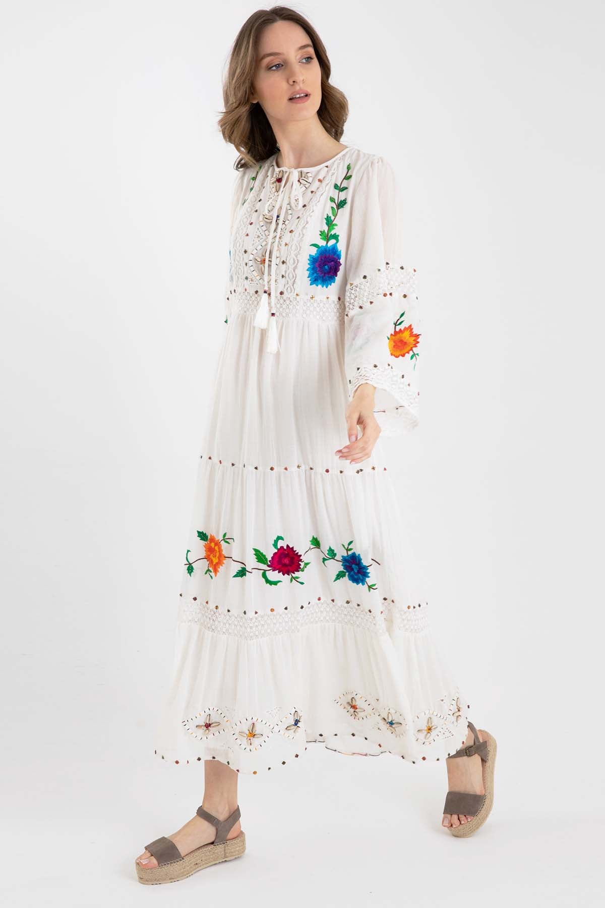 Rene Derhy Nakış Detaylı Maxi Elbise-Libas Trendy Fashion Store