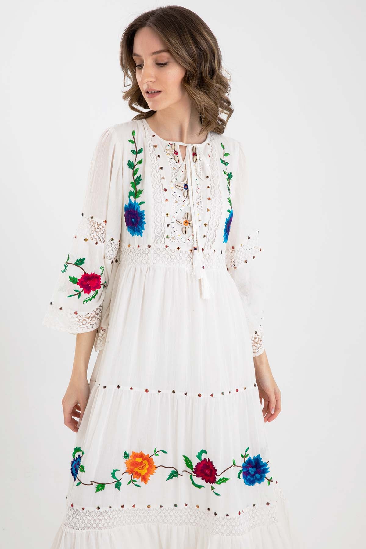 Rene Derhy Nakış Detaylı Maxi Elbise-Libas Trendy Fashion Store