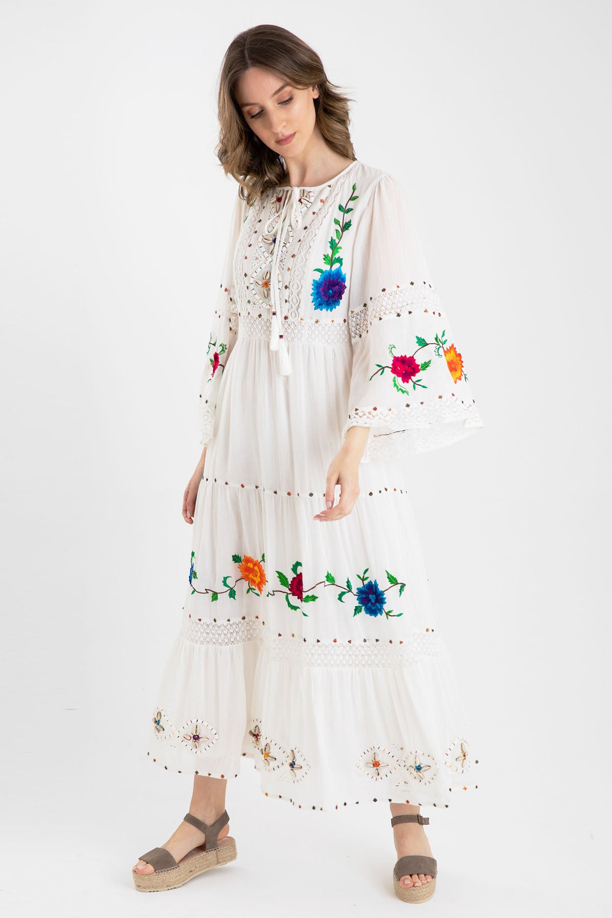 Rene Derhy Nakış Detaylı Maxi Elbise-Libas Trendy Fashion Store