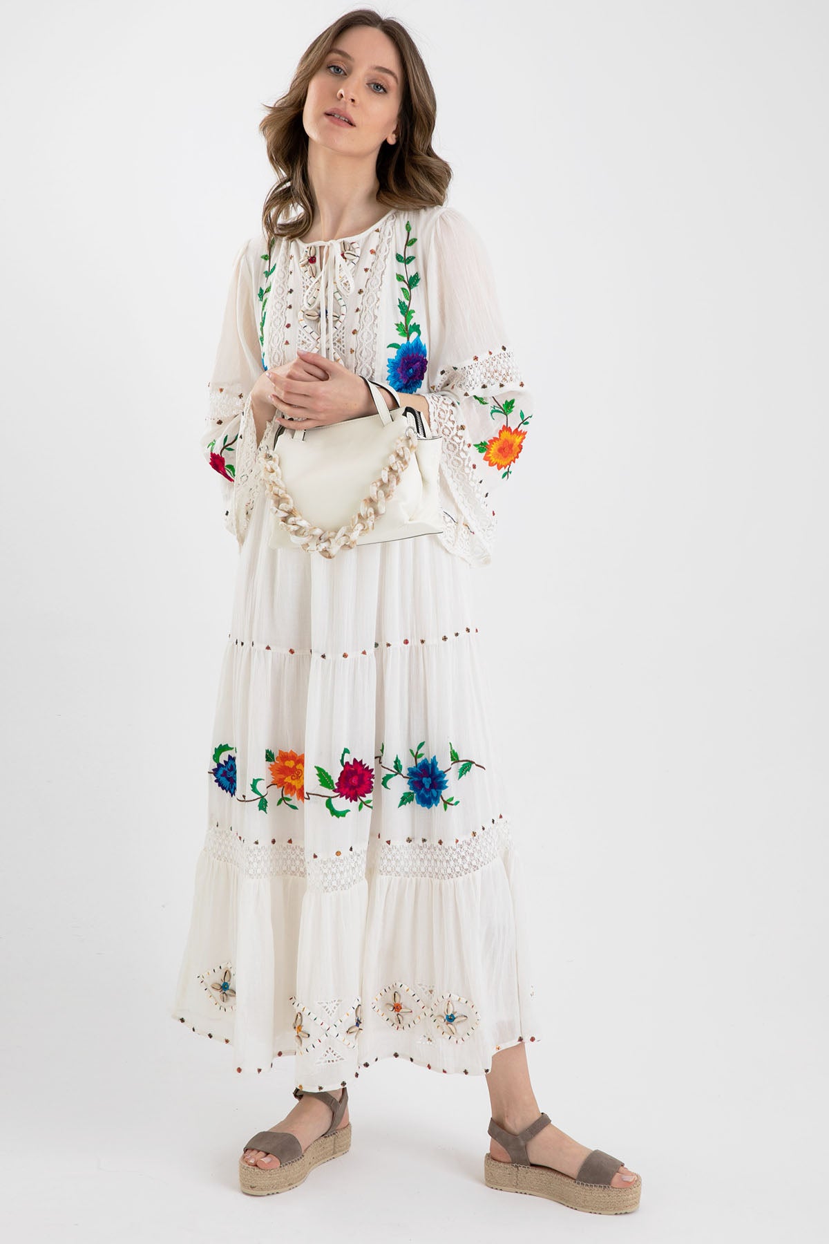 Rene Derhy Nakış Detaylı Maxi Elbise-Libas Trendy Fashion Store