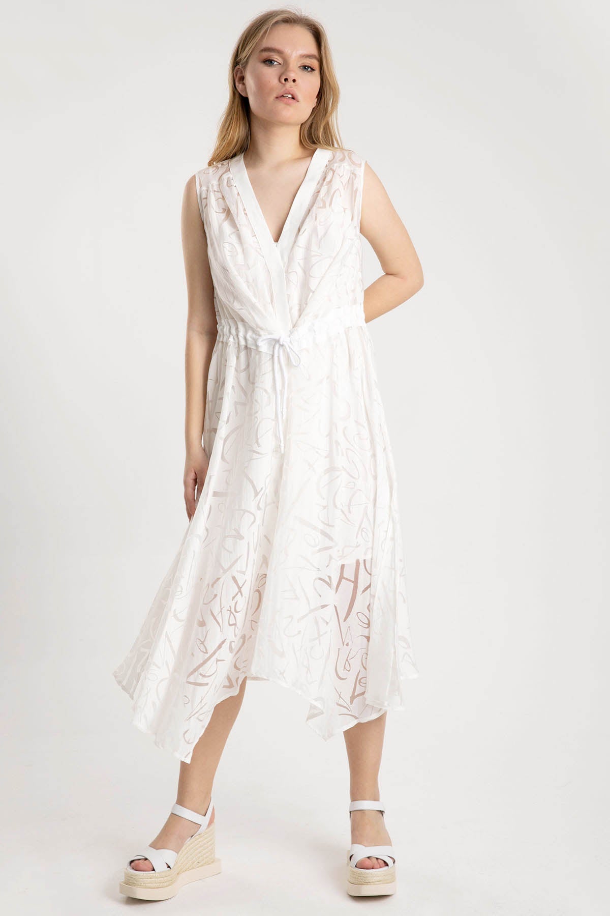 Crea Concept Yakma Desenli Belden Büzgülü Elbise-Libas Trendy Fashion Store