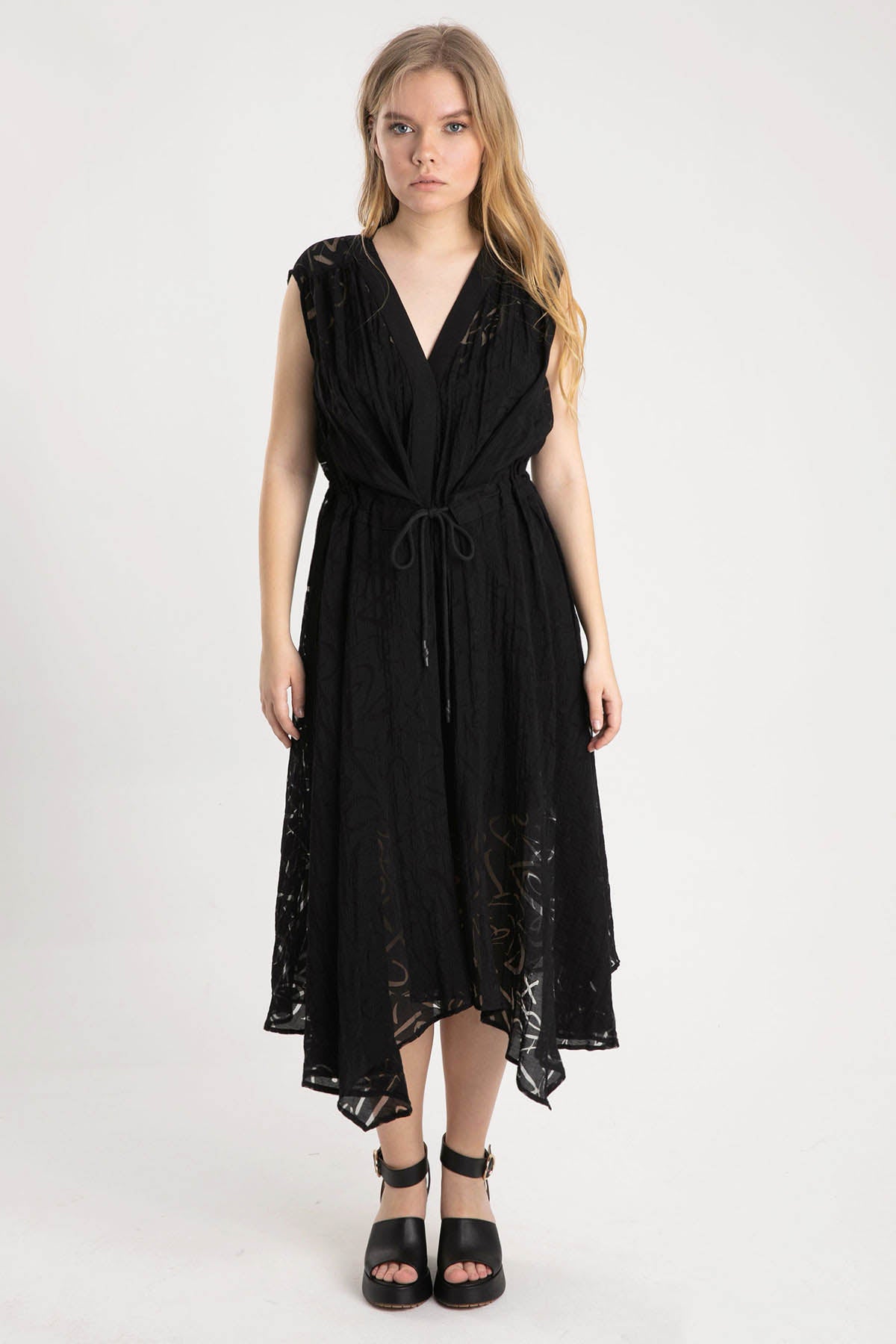 Crea Concept Yakma Desenli Belden Büzgülü Elbise-Libas Trendy Fashion Store