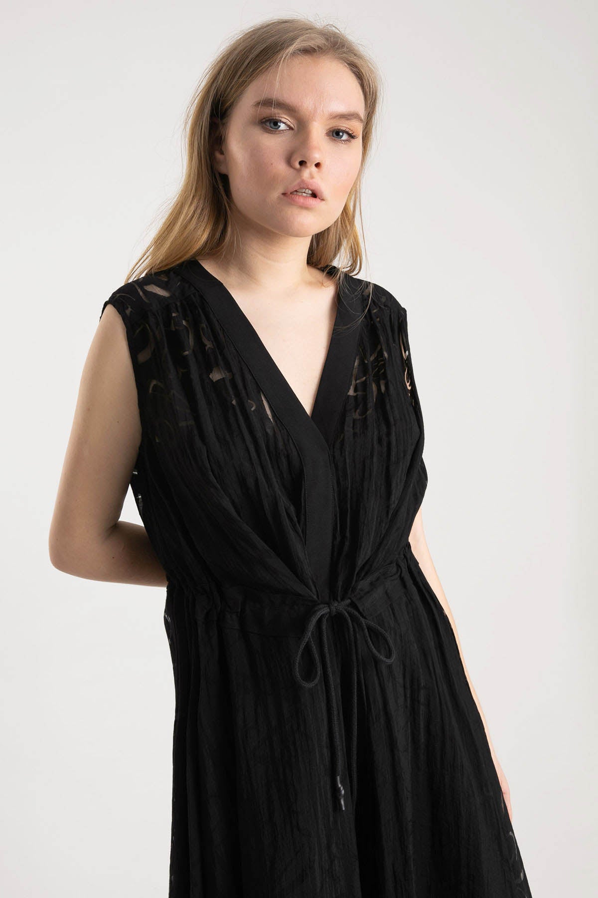 Crea Concept Yakma Desenli Belden Büzgülü Elbise-Libas Trendy Fashion Store