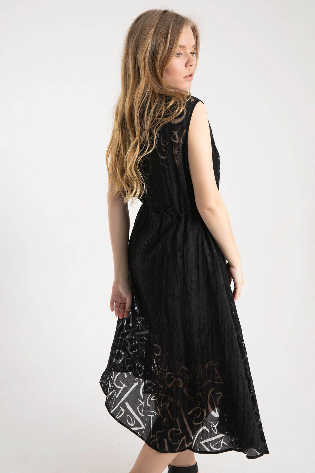 Crea Concept Yakma Desenli Belden Büzgülü Elbise-Libas Trendy Fashion Store