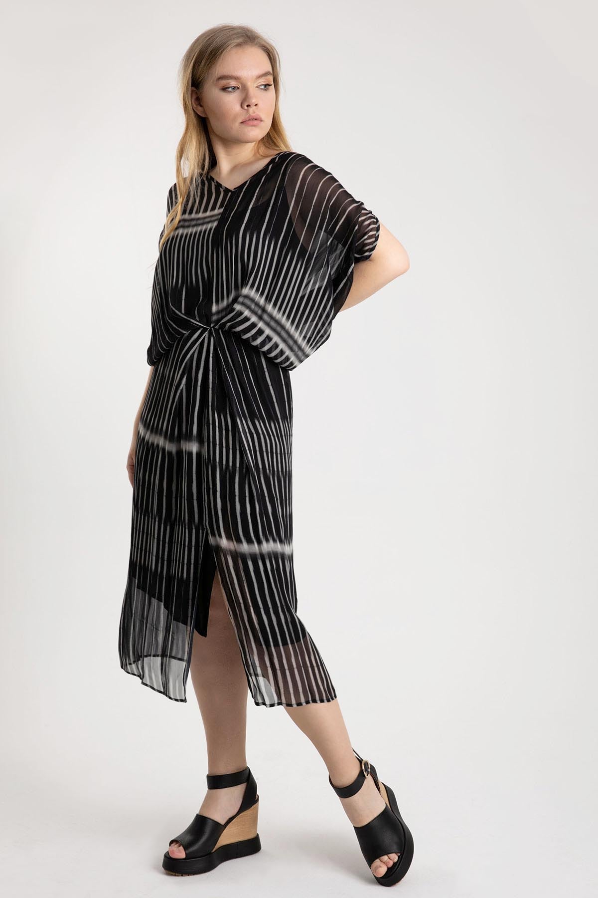 Crea Concept Bel Drape V Yaka Elbise-Libas Trendy Fashion Store