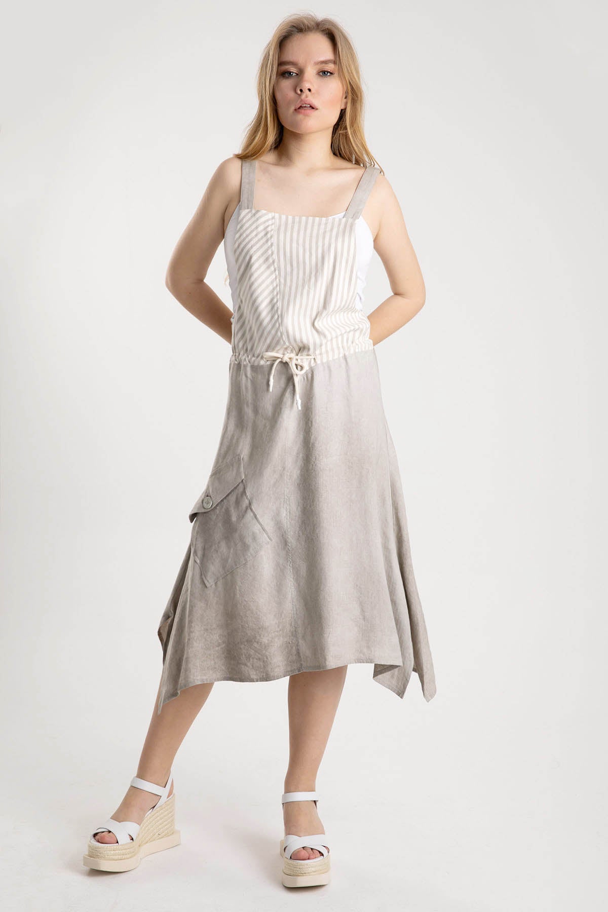 Crea Concept Kalın Askılı Belden Büzgülü Elbise-Libas Trendy Fashion Store