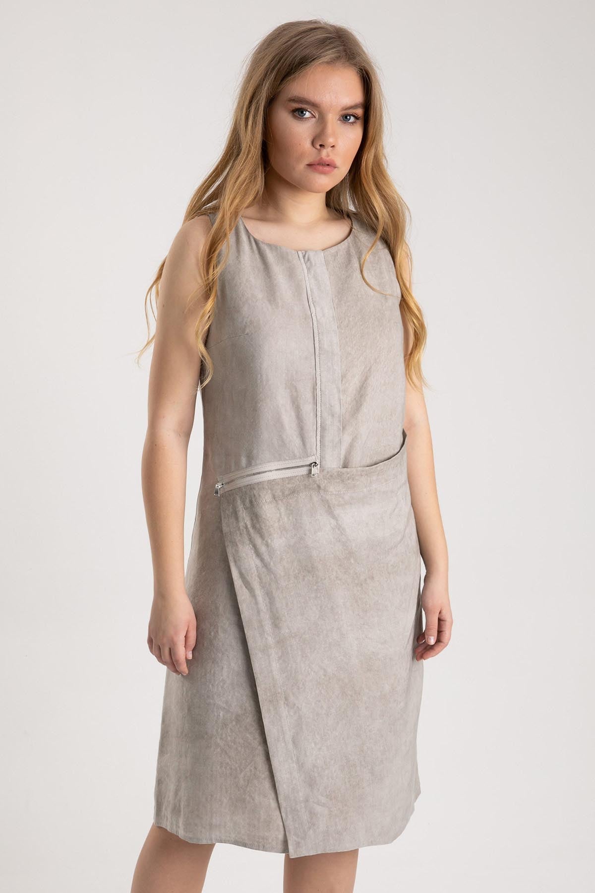 Crea Concept Fermuar Detaylı Kruvaze Elbise-Libas Trendy Fashion Store