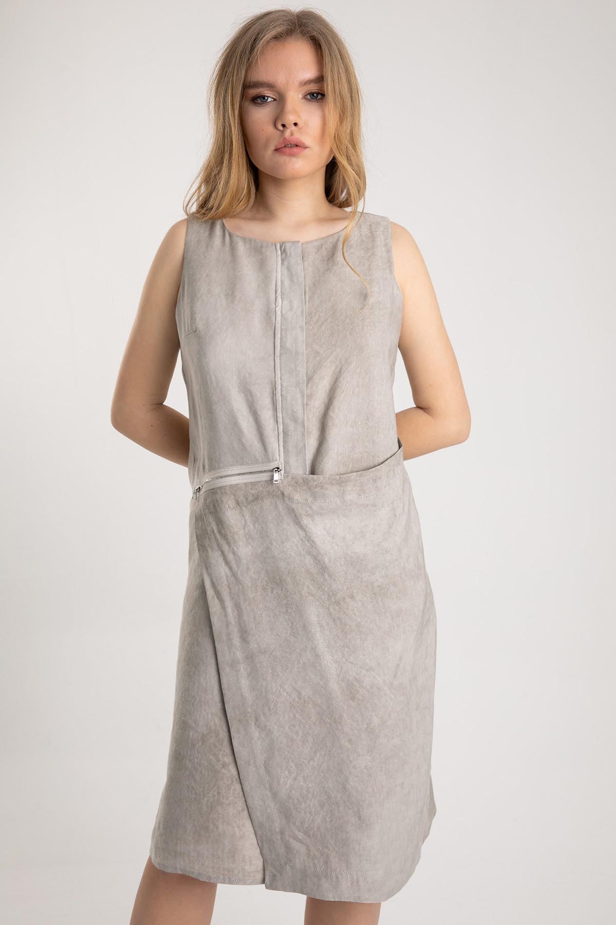 Crea Concept Fermuar Detaylı Kruvaze Elbise-Libas Trendy Fashion Store