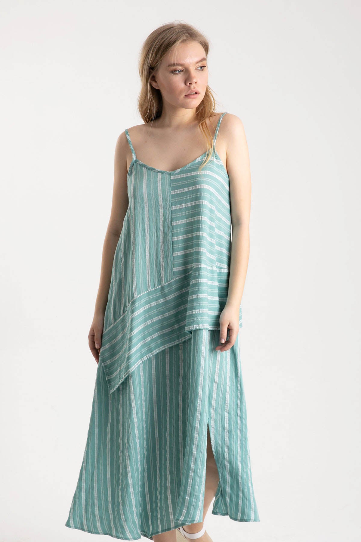 Crea Concept Çizgi Desenli İp Askılı Elbise-Libas Trendy Fashion Store