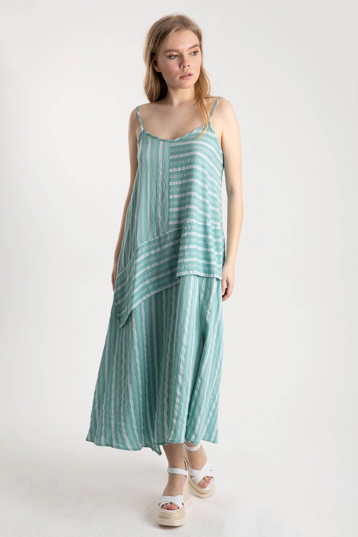 Crea Concept Çizgi Desenli İp Askılı Elbise-Libas Trendy Fashion Store