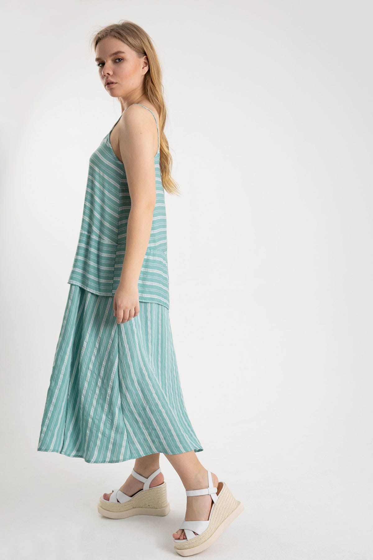 Crea Concept Çizgi Desenli İp Askılı Elbise-Libas Trendy Fashion Store