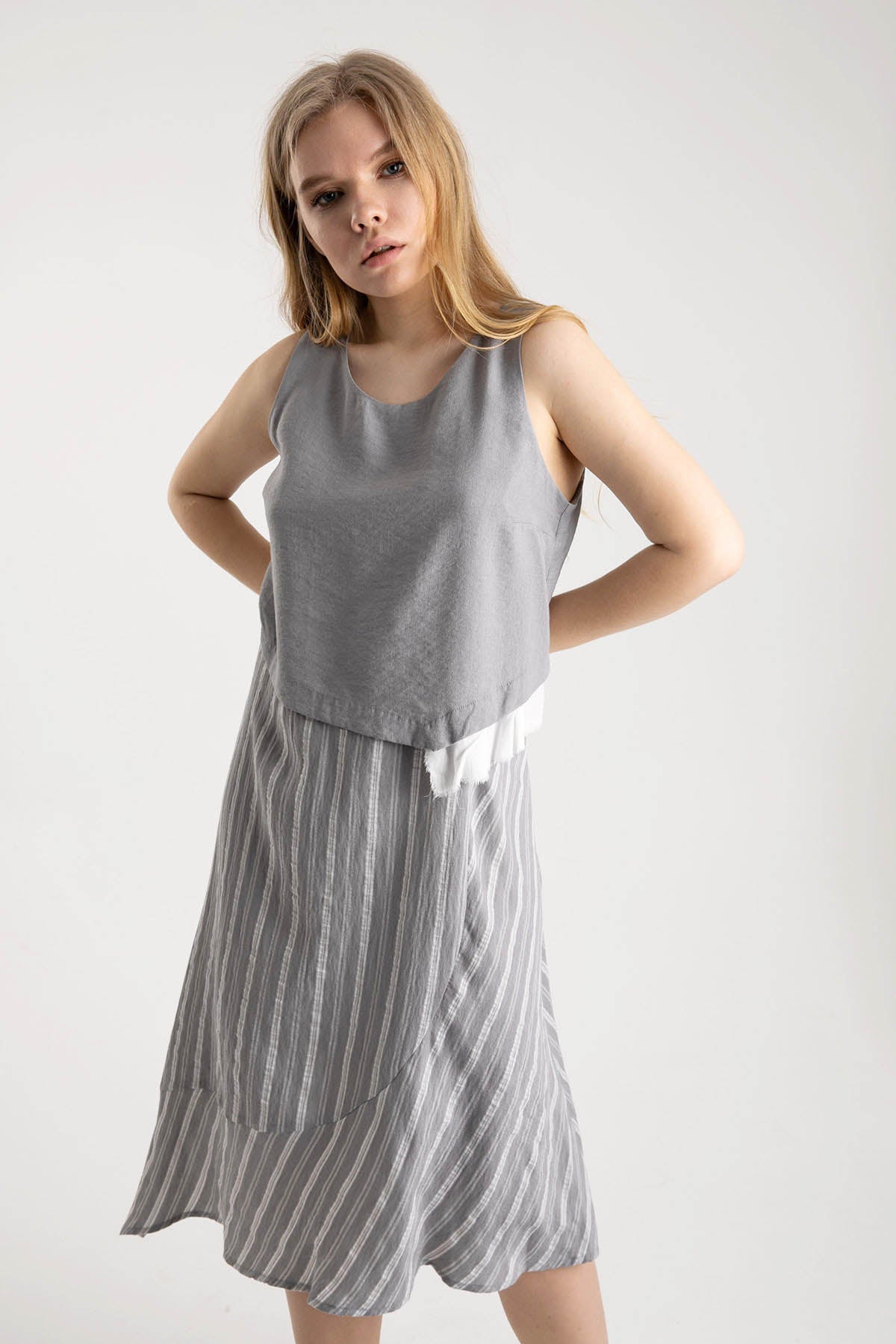 Crea Concept Kolsuz Çift Kumaş Elbise-Libas Trendy Fashion Store