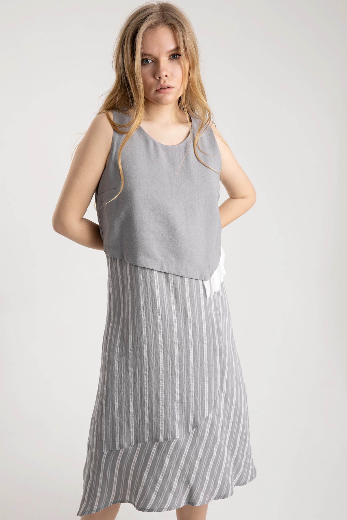 Crea Concept Kolsuz Çift Kumaş Elbise-Libas Trendy Fashion Store