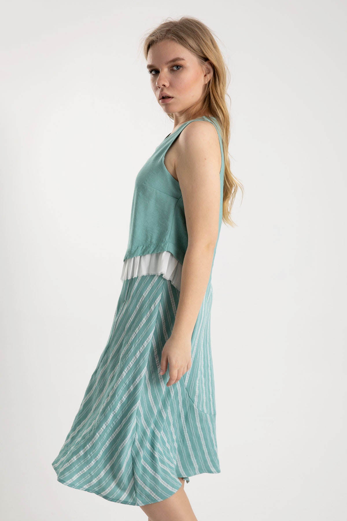 Crea Concept Kumaş Kombinasyonlu Kolsuz Elbise-Libas Trendy Fashion Store