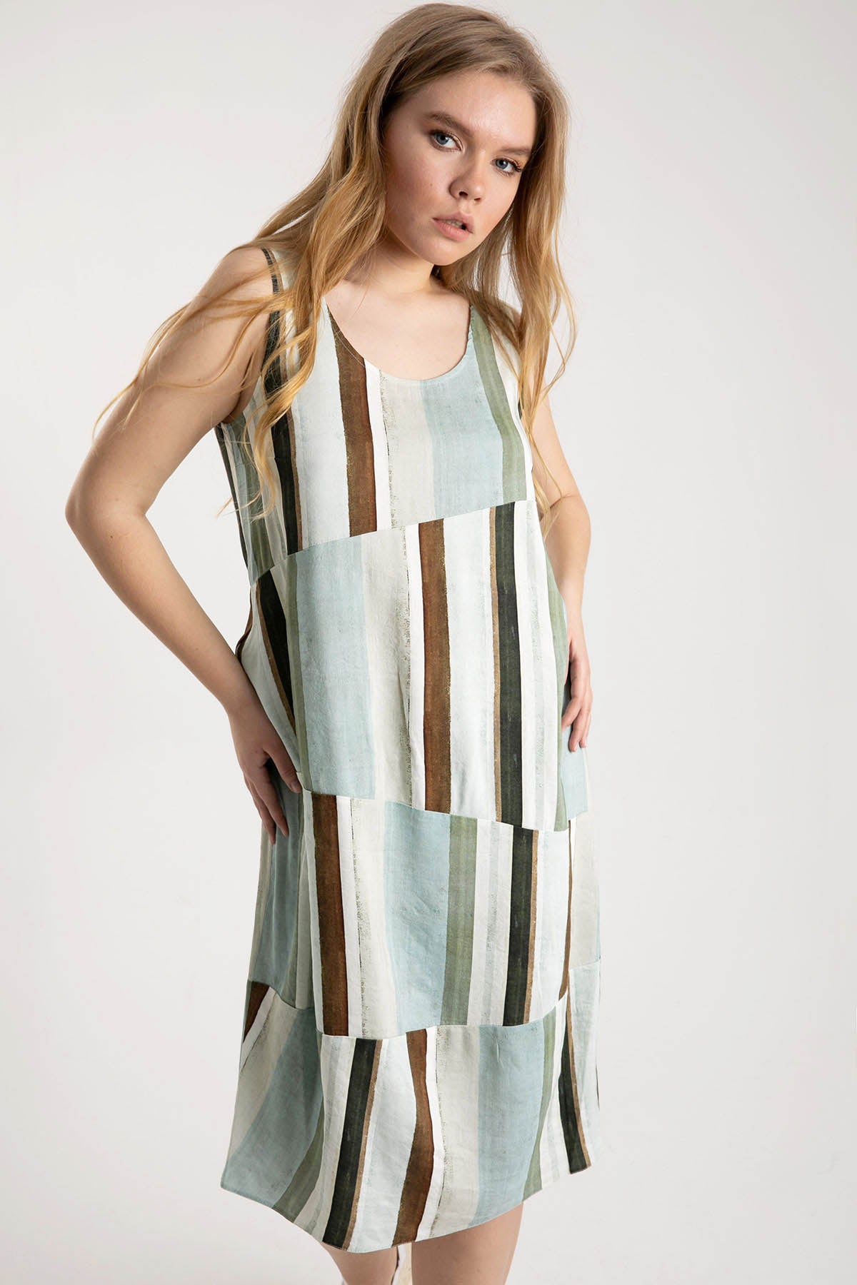 Crea Concept Yuvarlak Yaka Kolsuz Midi Elbise-Libas Trendy Fashion Store