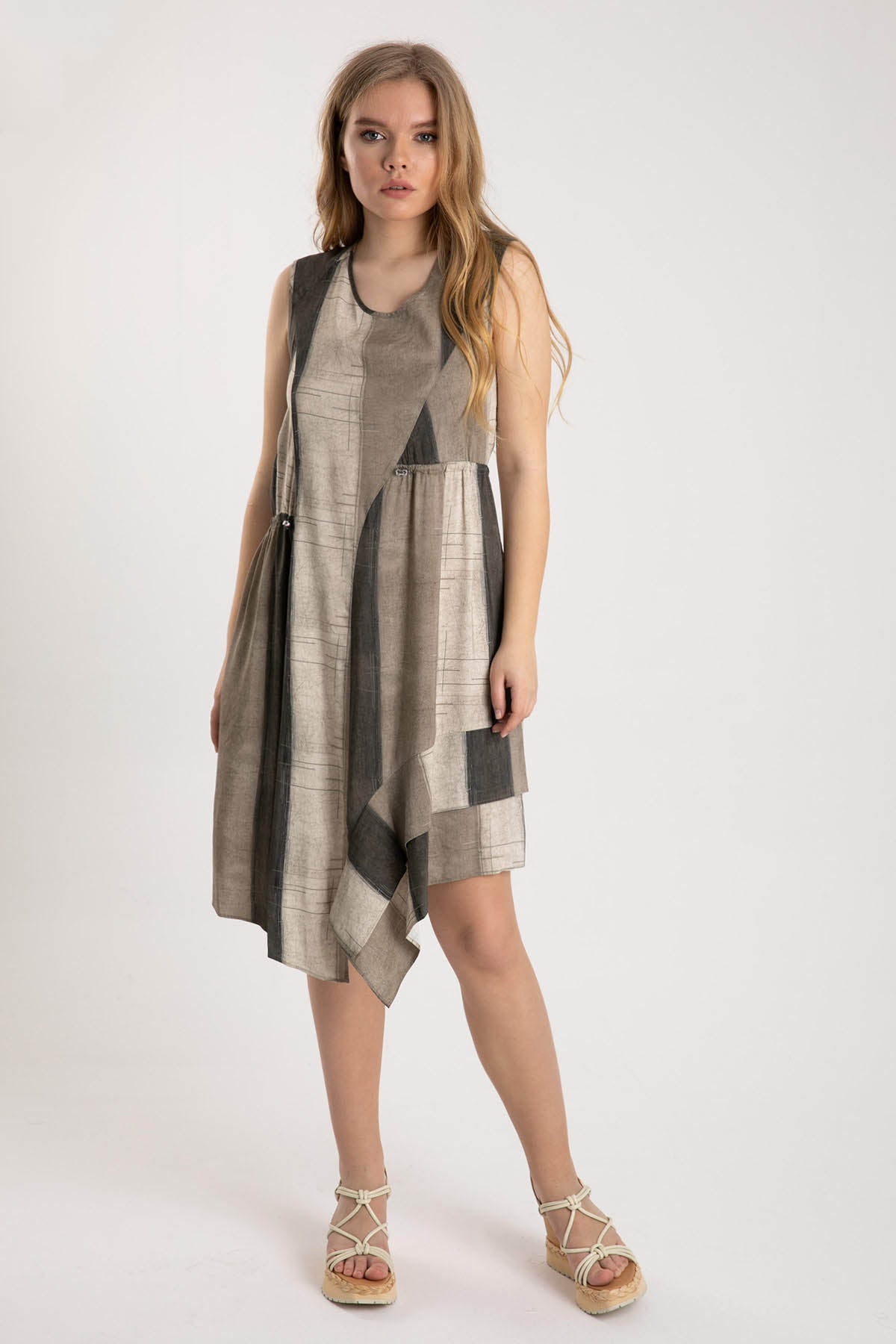 Crea Concept Asimetrik Belden Büzgülü Elbise-Libas Trendy Fashion Store