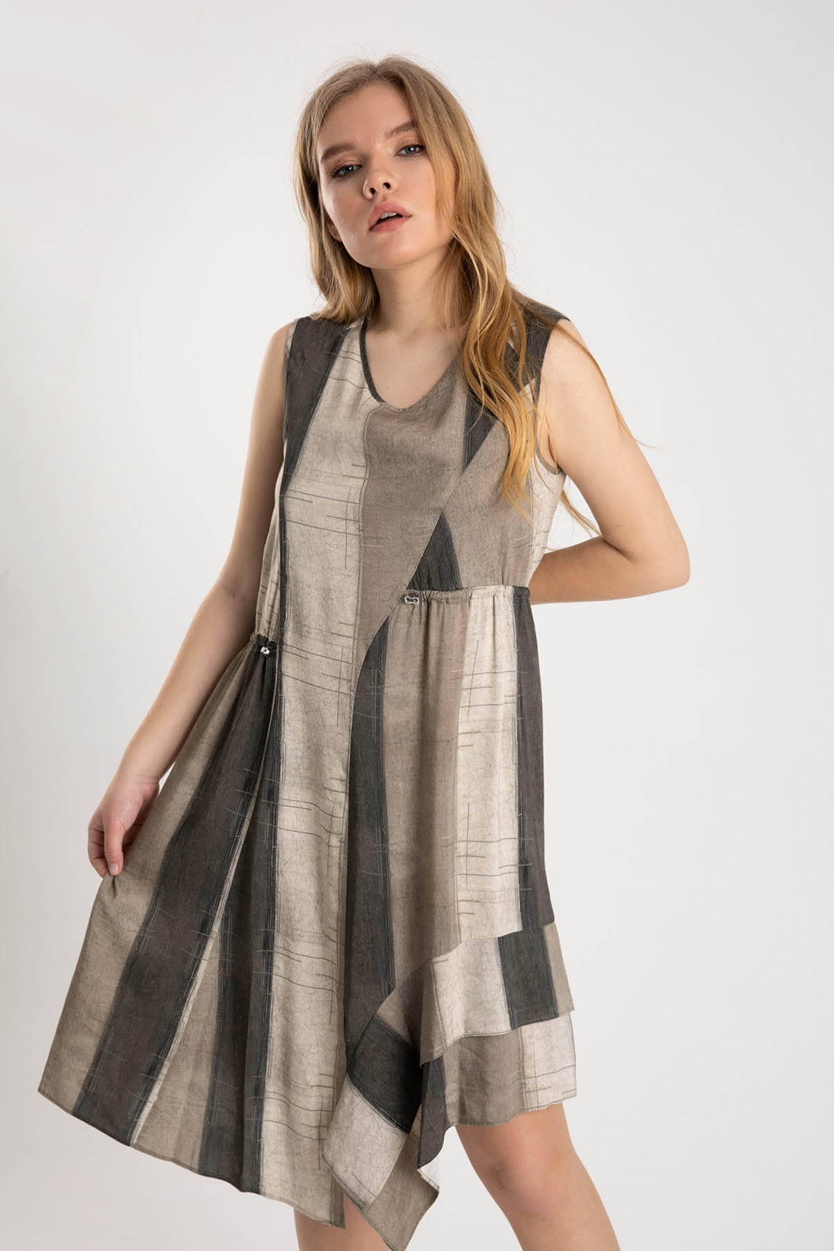 Crea Concept Asimetrik Belden Büzgülü Elbise-Libas Trendy Fashion Store