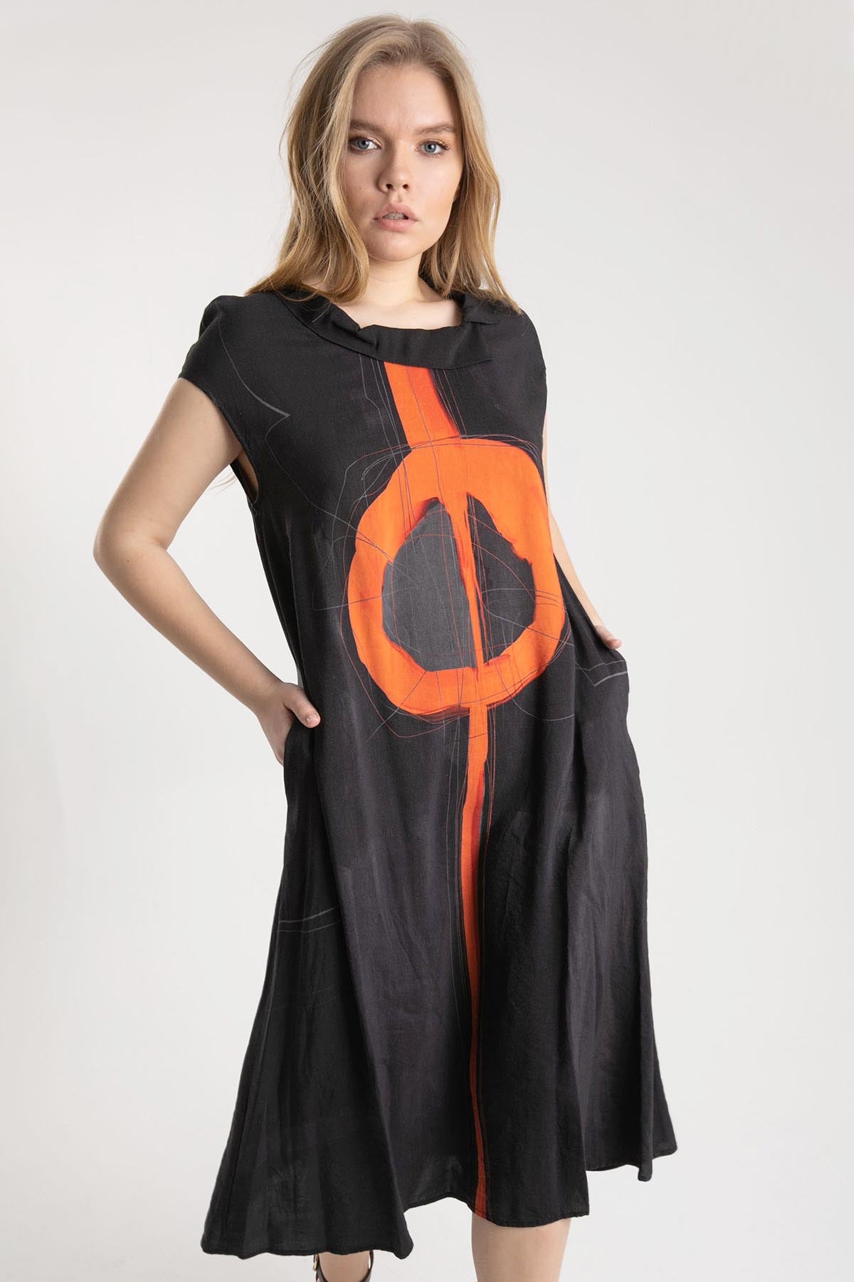 Crea Concept Katlı Yaka Midi Elbise-Libas Trendy Fashion Store