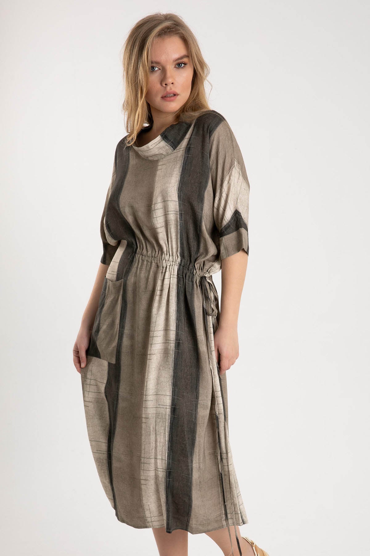 Crea Concept Spor Cepli Belden Büzgülü Midi Elbise-Libas Trendy Fashion Store