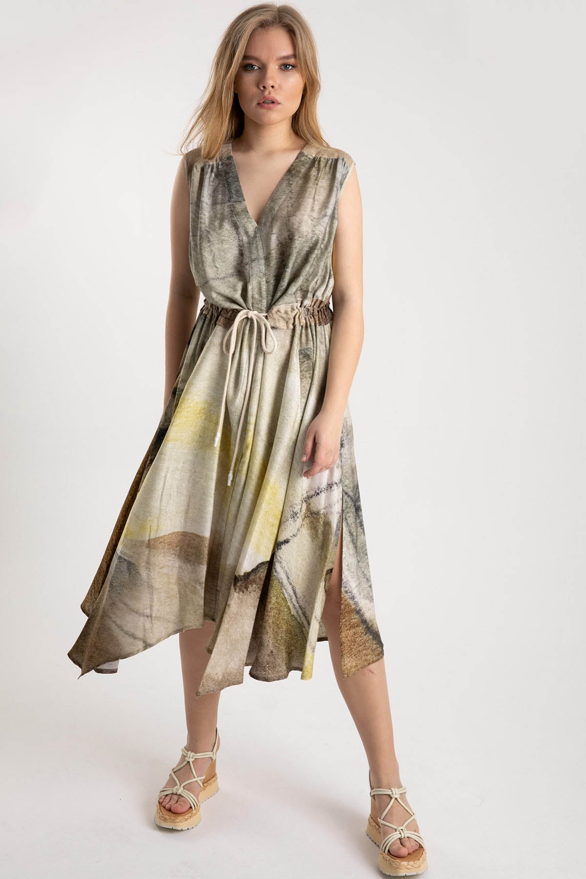 Crea Concept Belden Büzgülü Pileli Midi Elbise-Libas Trendy Fashion Store