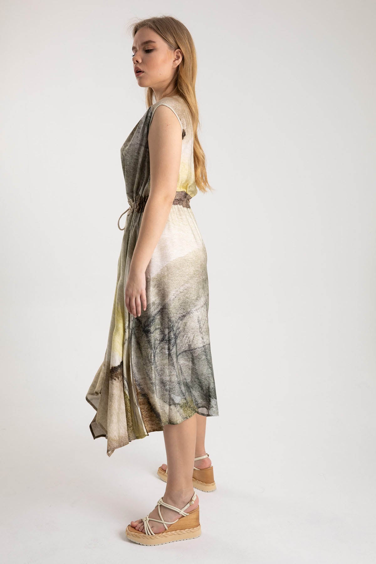 Crea Concept Belden Büzgülü Pileli Midi Elbise-Libas Trendy Fashion Store