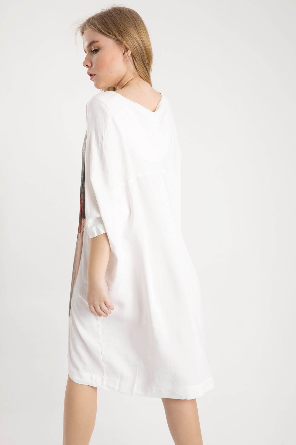 Crea Concept Yarım Kollu Grafikli Midi Elbise-Libas Trendy Fashion Store
