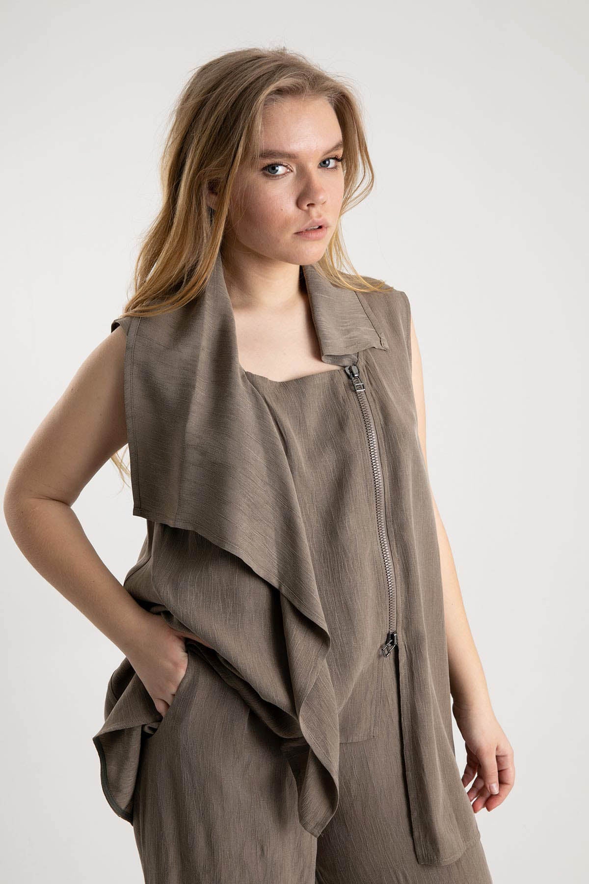 Crea Concept Volanlı Asimetrik Yelek-Libas Trendy Fashion Store