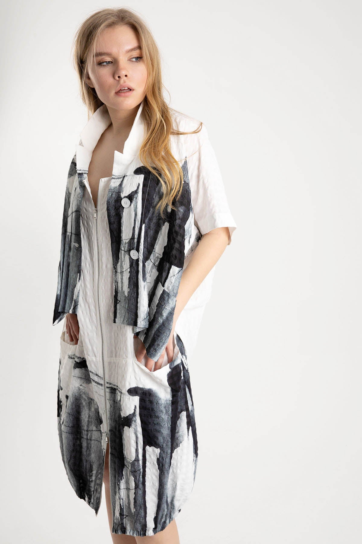 Crea Concept Kamp Yaka Kısa Kollu Ceket-Libas Trendy Fashion Store