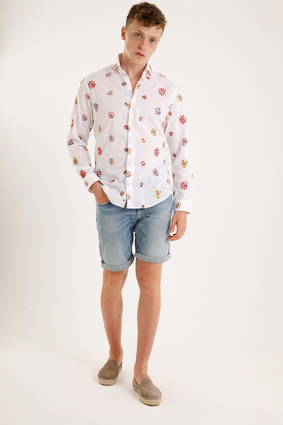 Poggianti İtalyan Yaka Çiçekli Nakışlı Firenze Gömlek-Libas Trendy Fashion Store