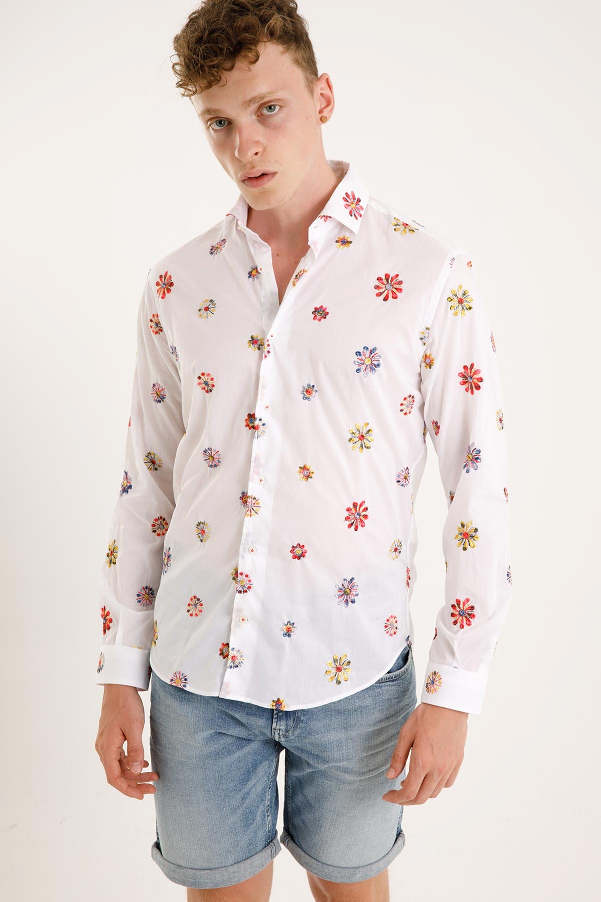 Poggianti İtalyan Yaka Çiçekli Nakışlı Firenze Gömlek-Libas Trendy Fashion Store