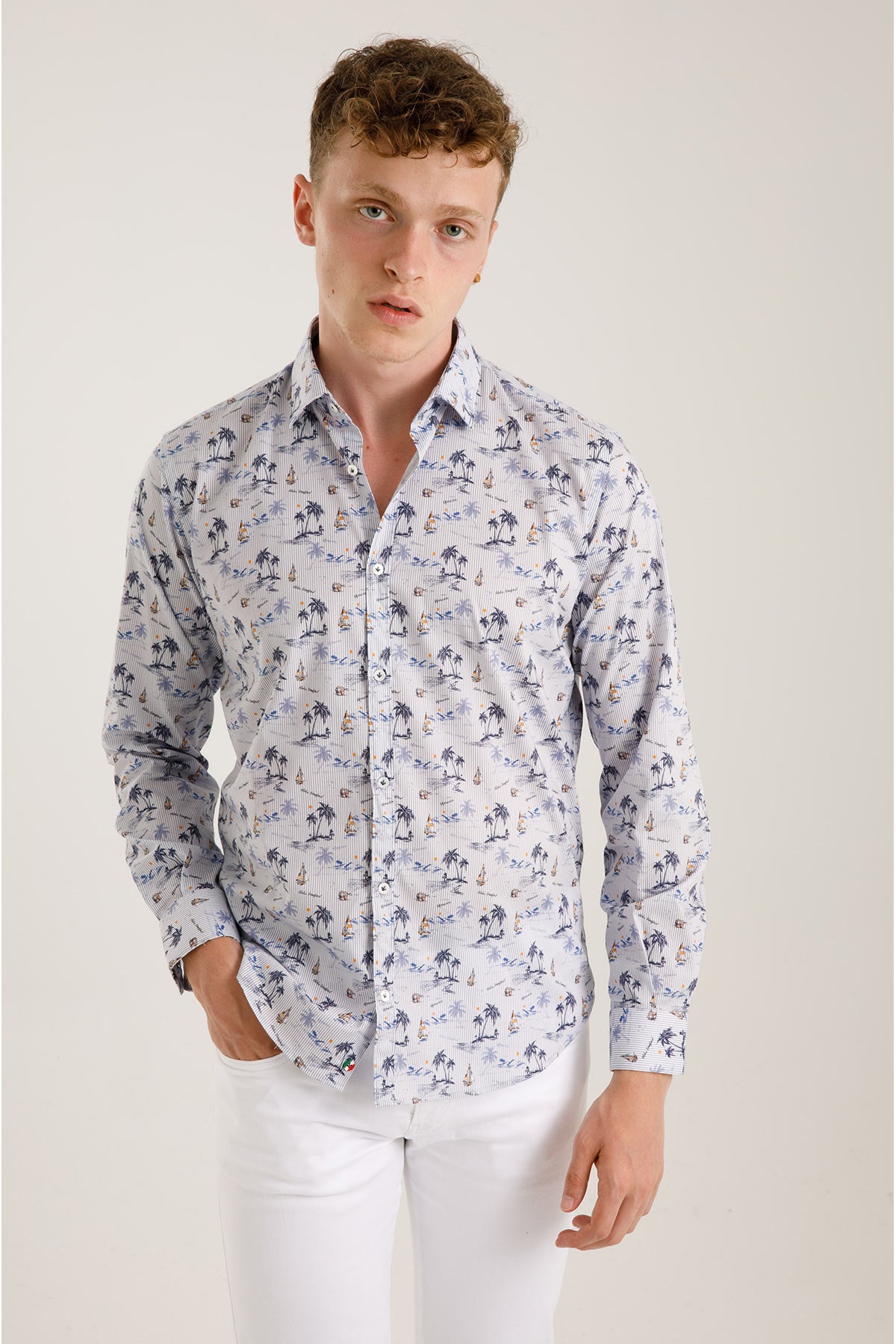 Poggianti Klasik Yaka Palmiye Desenli Pisa Gömlek-Libas Trendy Fashion Store