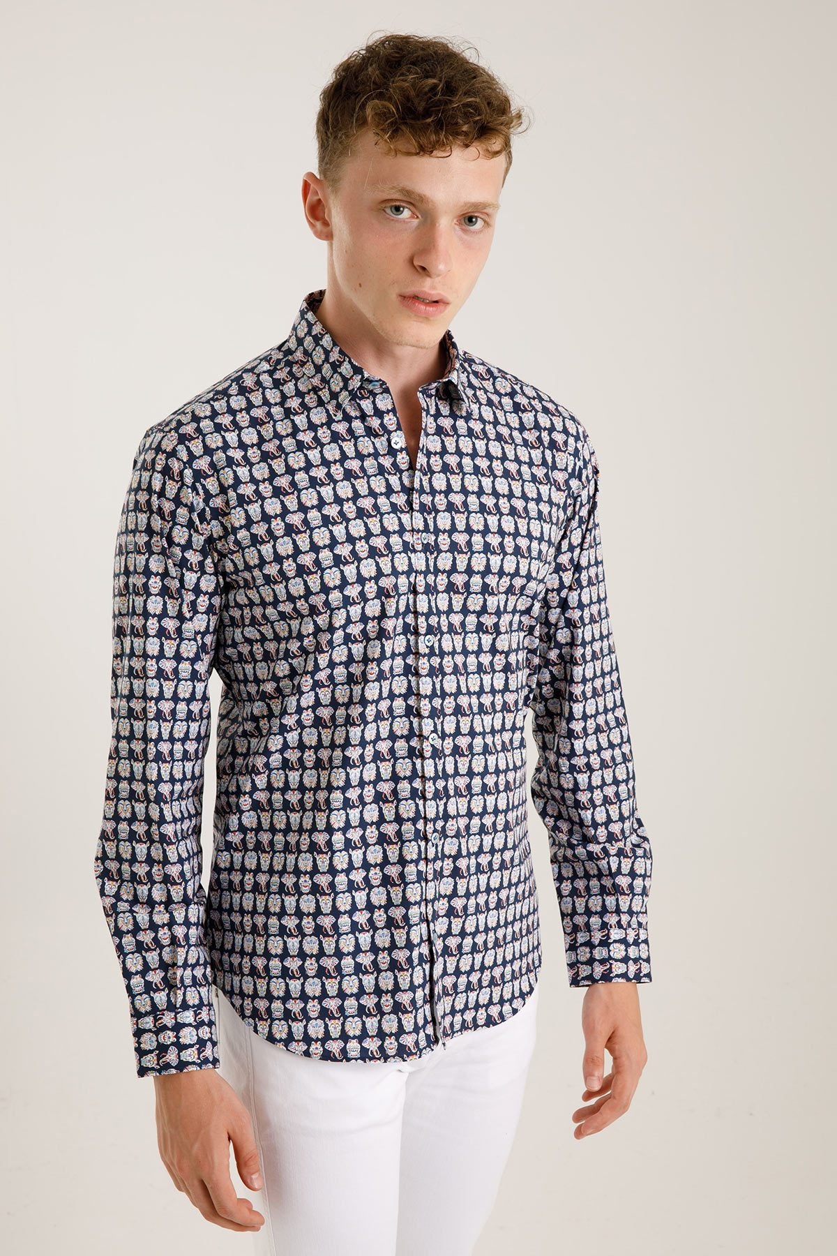 Poggianti Klasik Yaka Animal Baskılı Pisa Gömlek-Libas Trendy Fashion Store