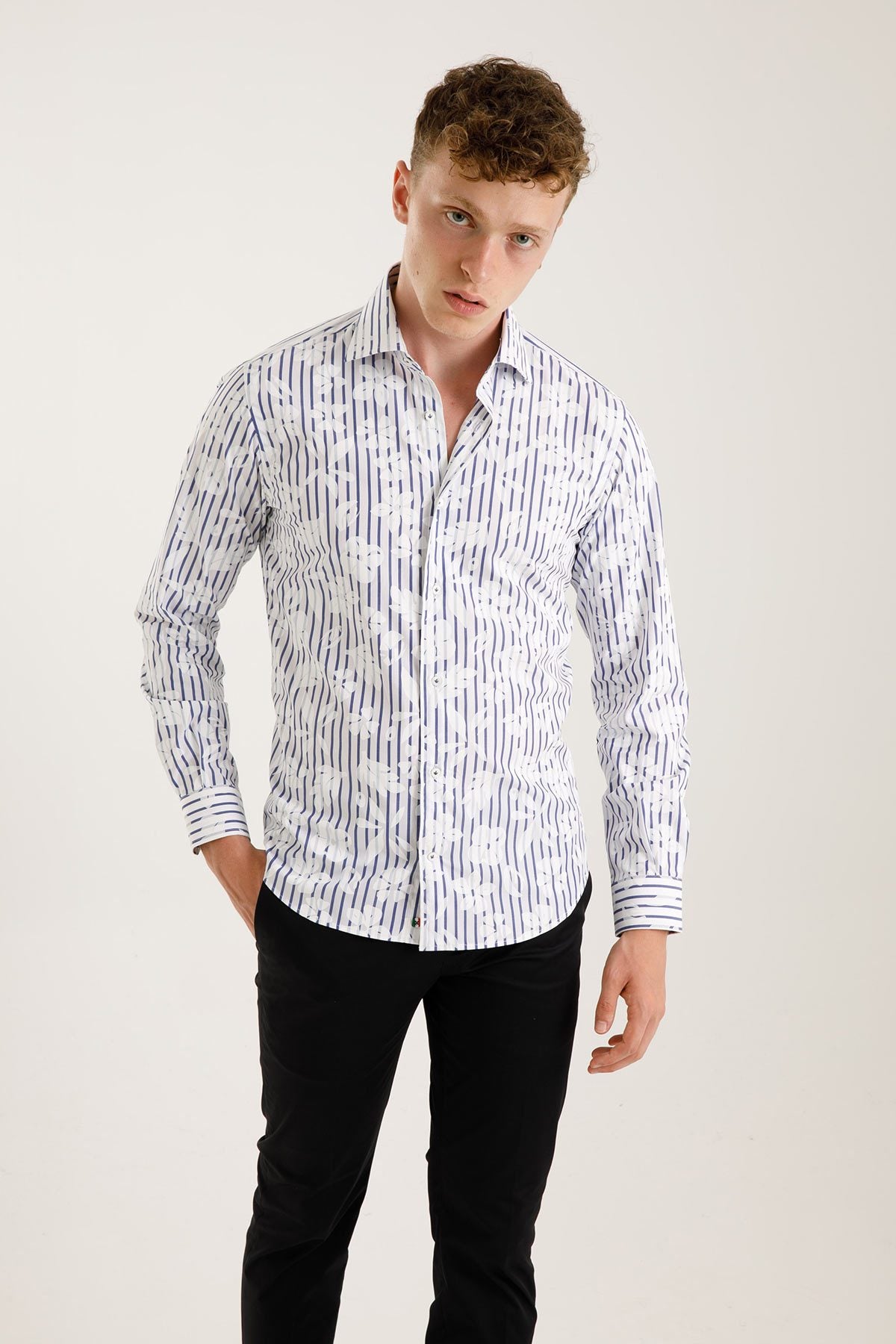 Poggianti Klasik Yaka Çizgili Firenze Gömlek-Libas Trendy Fashion Store