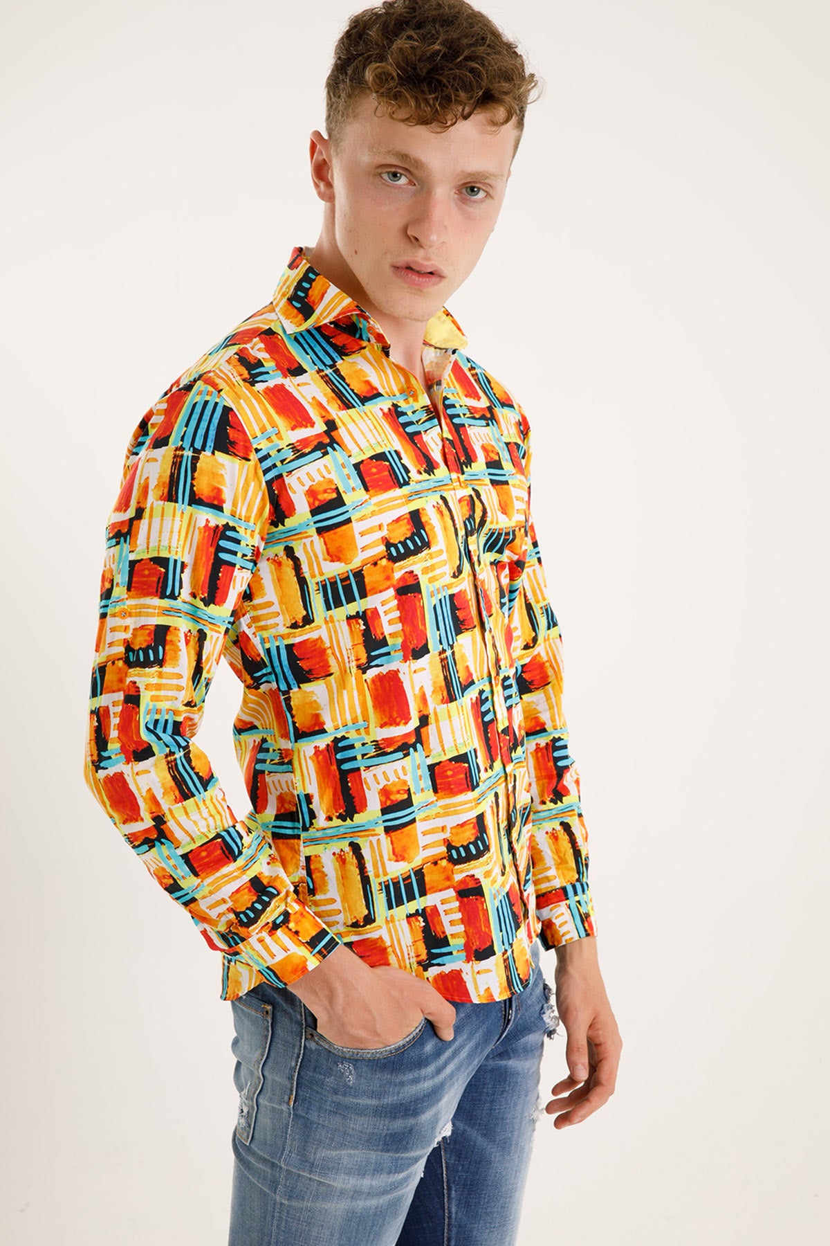 Poggianti Fransız Yaka Renkli Desenli Coltano Gömlek-Libas Trendy Fashion Store