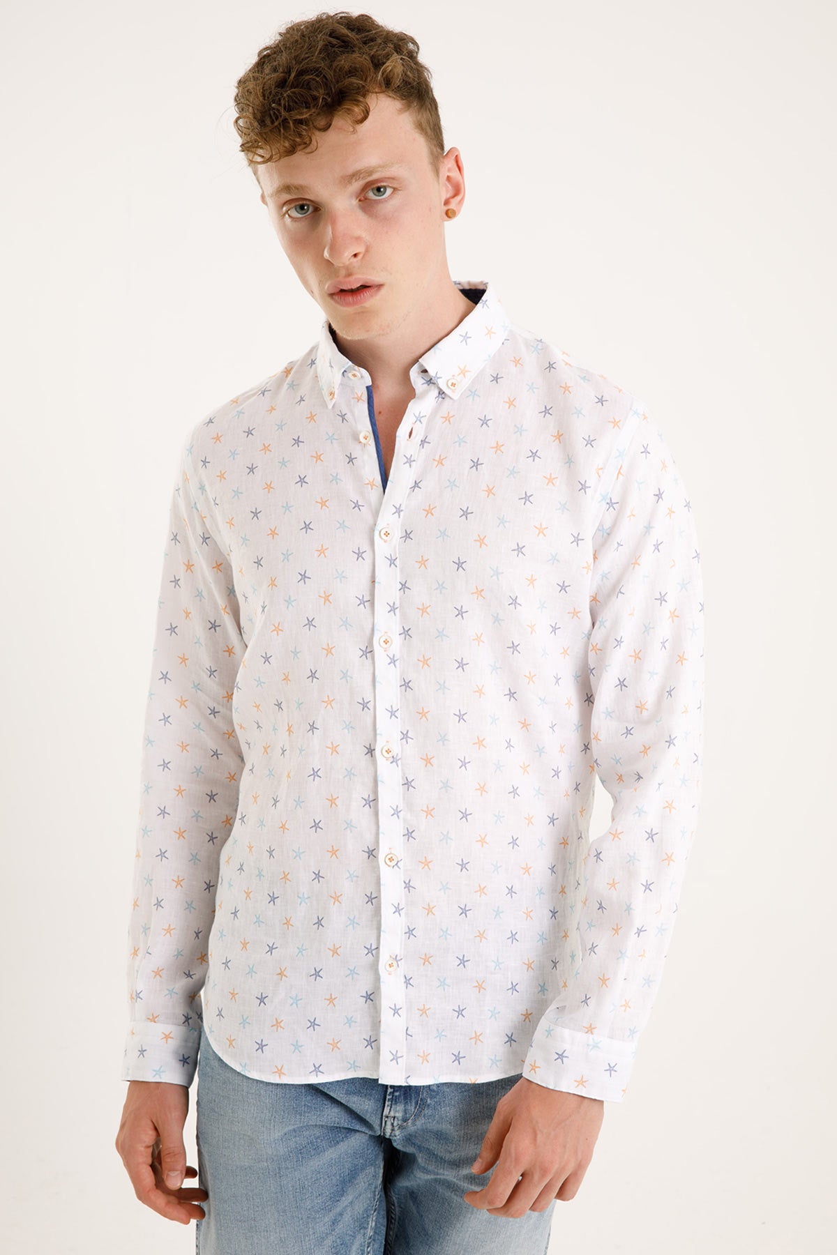 Poggianti Düğmeli Yaka Yıldız Desenli Galleno Gömlek-Libas Trendy Fashion Store