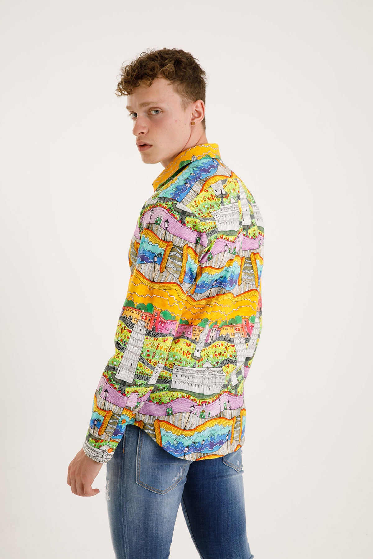 Poggianti Klasik Yaka Şehir Desenli Pisa Gömlek-Libas Trendy Fashion Store