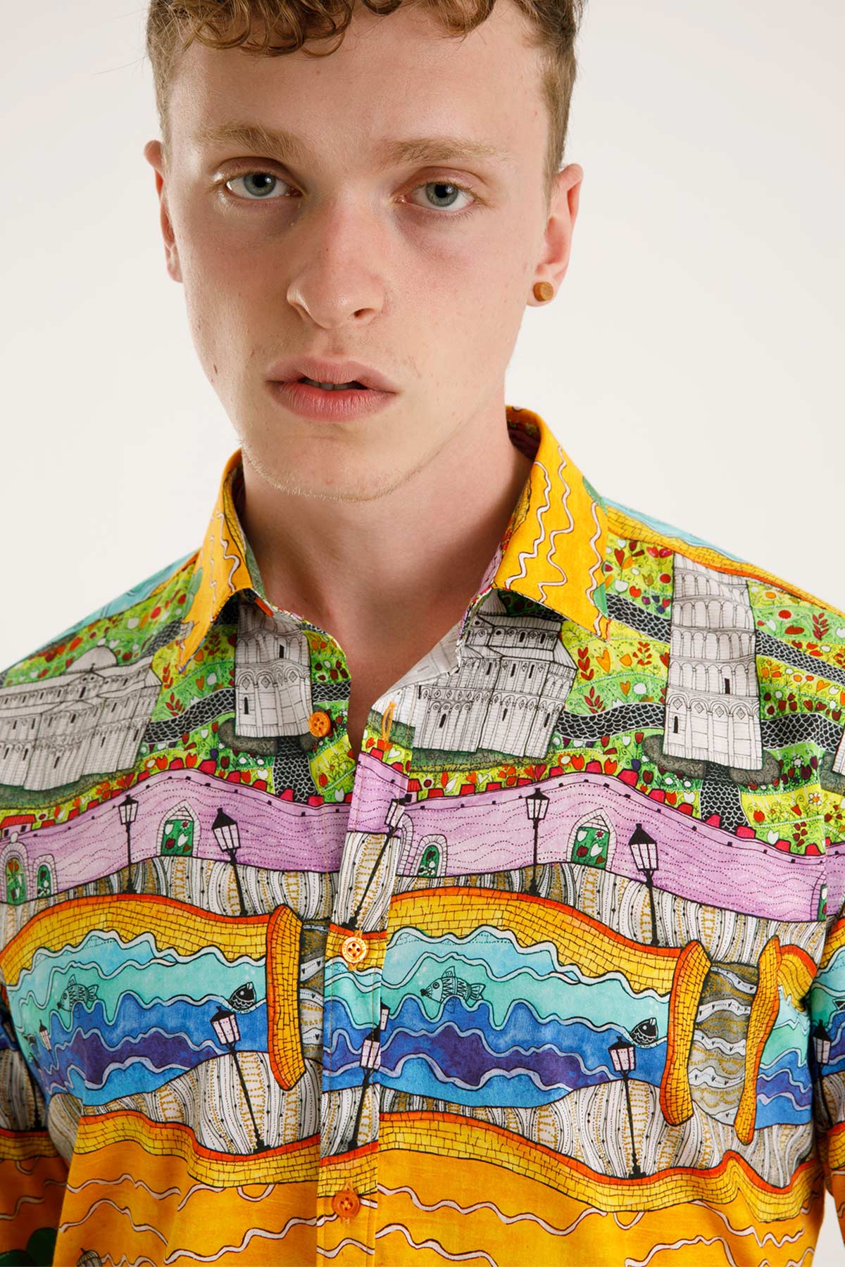 Poggianti Klasik Yaka Şehir Desenli Pisa Gömlek-Libas Trendy Fashion Store